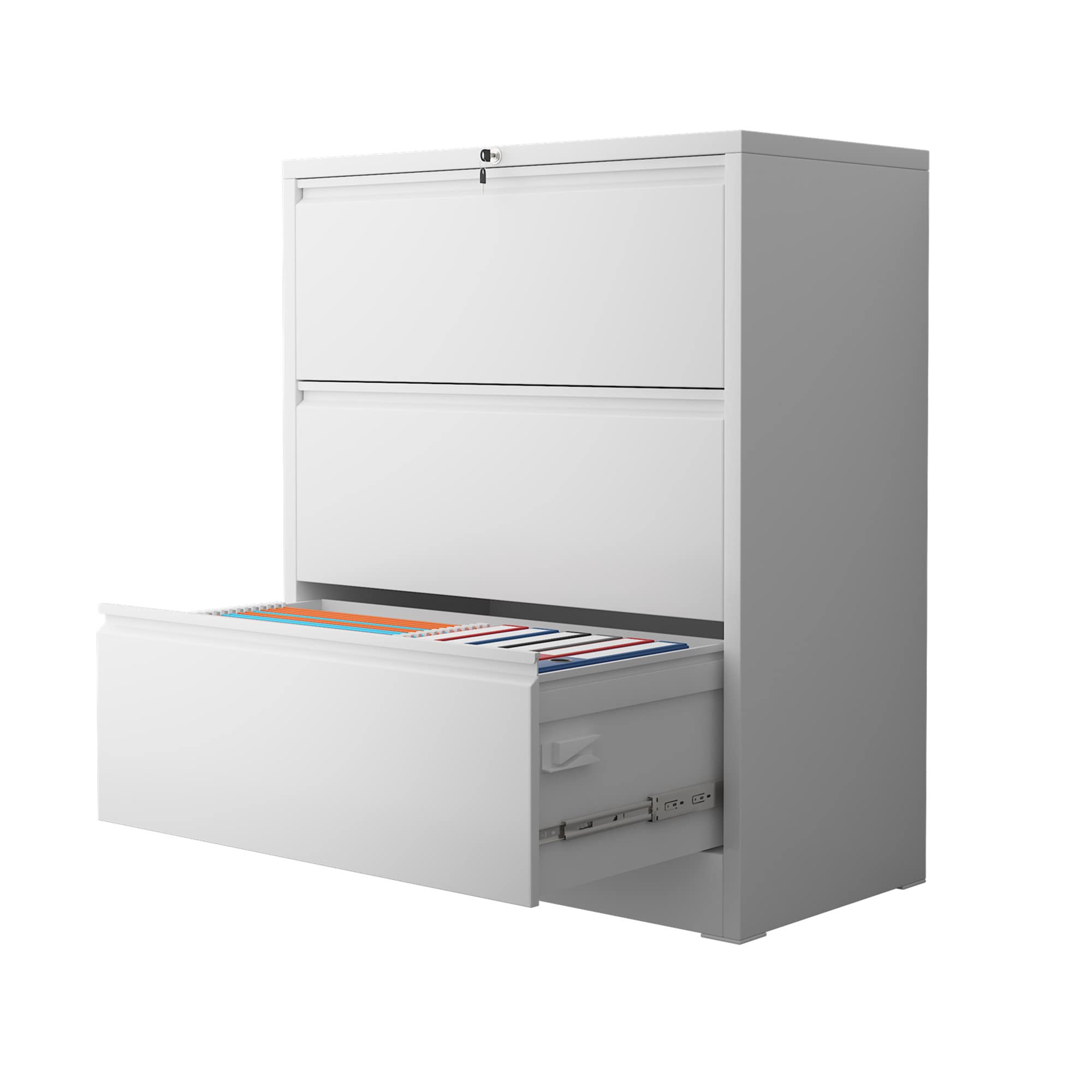 AOBABO 3-Drawer Metal Lateral Filing Cabinet - Locking Steel Storage for Legal/Letter A4 Size Files - Home Office Organization Solution - Easy Assembly (White) - Perfect for Document Storage & Workspace Organization