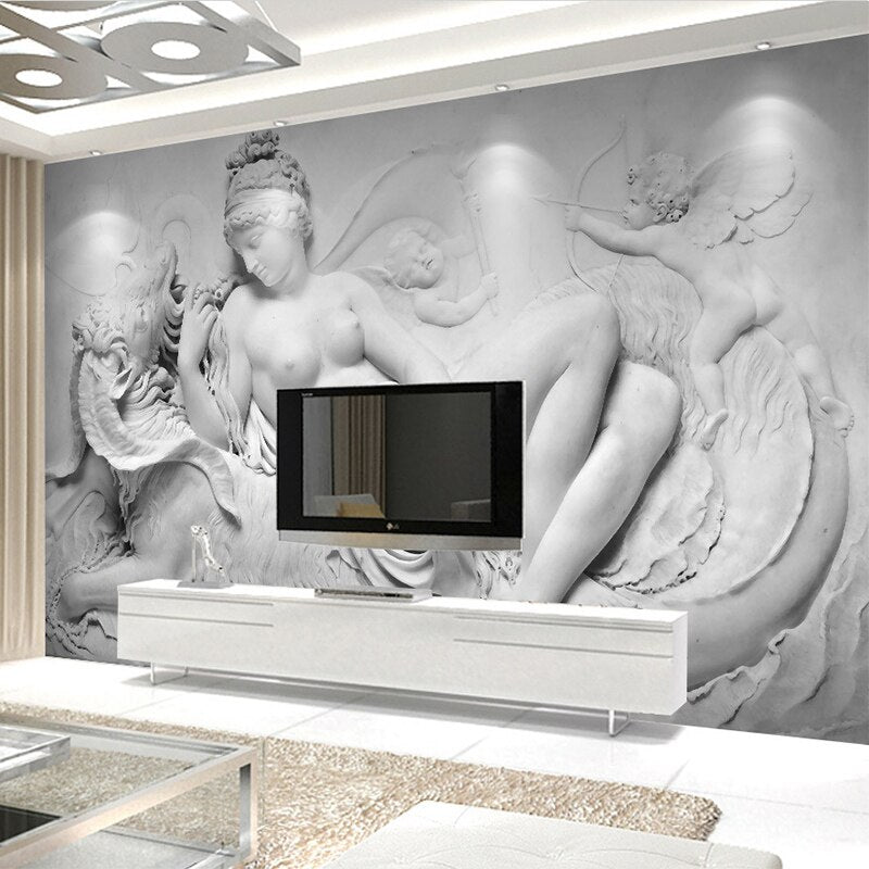 Ancient Theme Mountain Carving Wallpaper - Premium Peel & Stick Wall Mural for Living Room, Bedroom, Office Decor | Easy Installation & Removable Home Wall Art