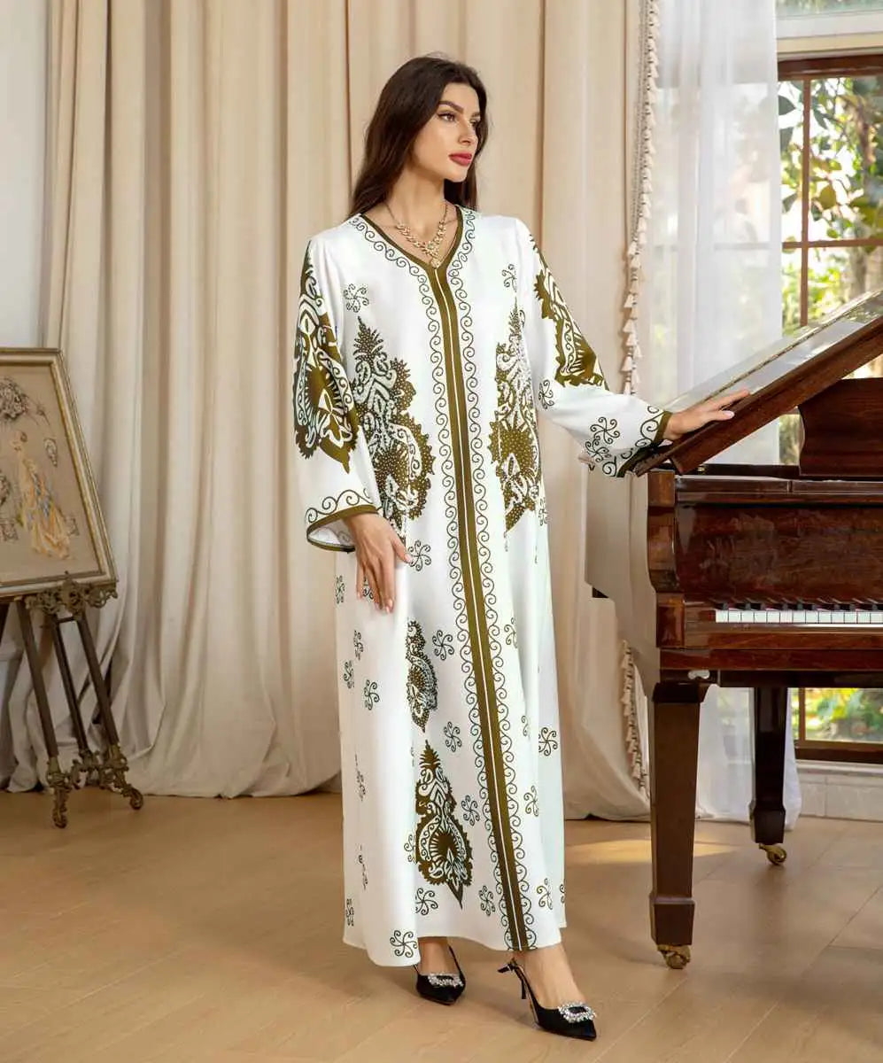 Elegant Muslim Women's Caftan Dress with Beads & Rhinestones for Eid Celebration - Perfect for Holiday Parties, Wedding Guest Outfits & Special Occasions