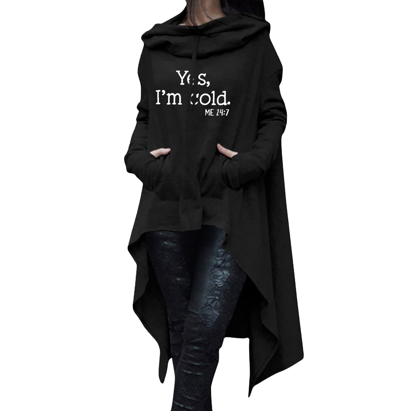 Women's Asymmetrical Hoodie - Loose Long Sleeve Pullover Sweatshirt with Drawstring & Pocket | Casual Letter Printed Hooded Blouse | Perfect for Streetwear, Lounge Wear & Fall Fashion