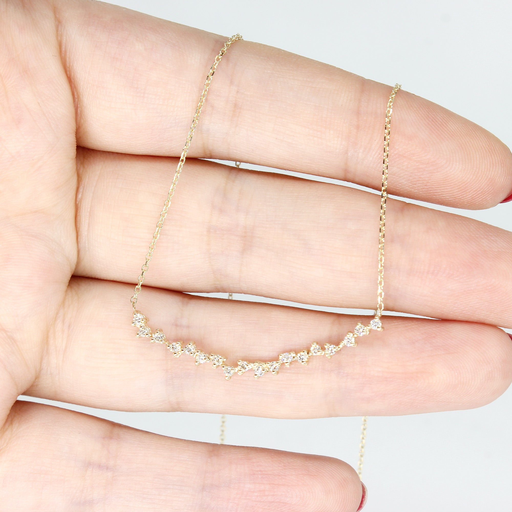 0.27 Carat Curved Cluster Diamond Necklace - Elegant Dainty Gold Pendant for Women - Perfect for Weddings, Anniversaries & Special Occasions