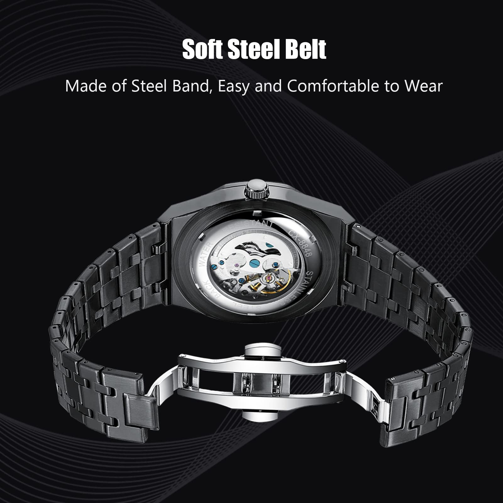 RORIOS Automatic Mechanical Business Dress Watch for Men - Self-Winding Luminous Stainless Steel Strap Wristwatch | Perfect for Office, Formal Events & Professional Settings