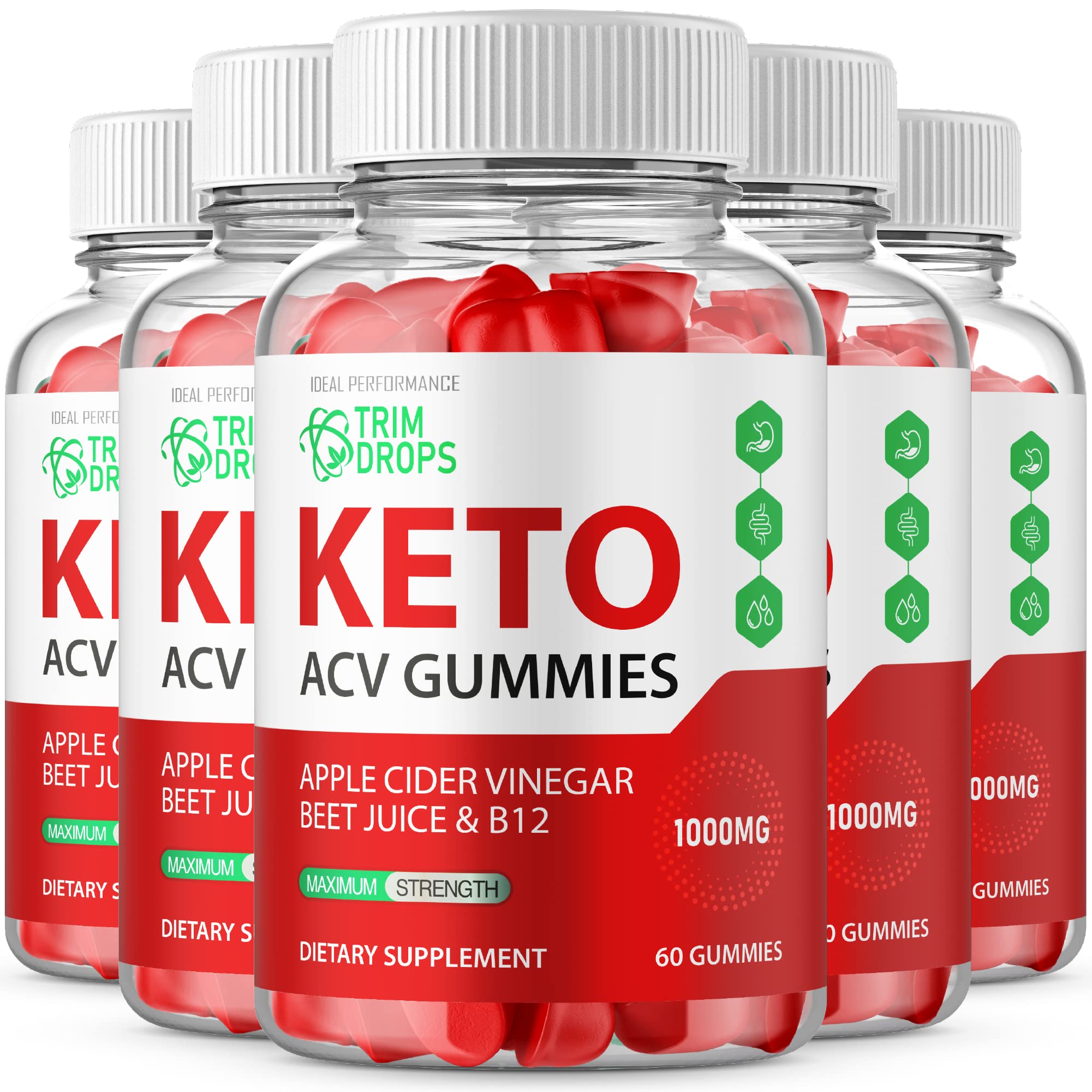 (5 Pack) Trim Drops Ketos ACV Gummies - Apple Cider Vinegar Keto Gummy Vitamins for Weight Loss & Digestion (300 Gummies) - Perfect for Keto Diet, Low Carb Lifestyle & Daily Wellness Support