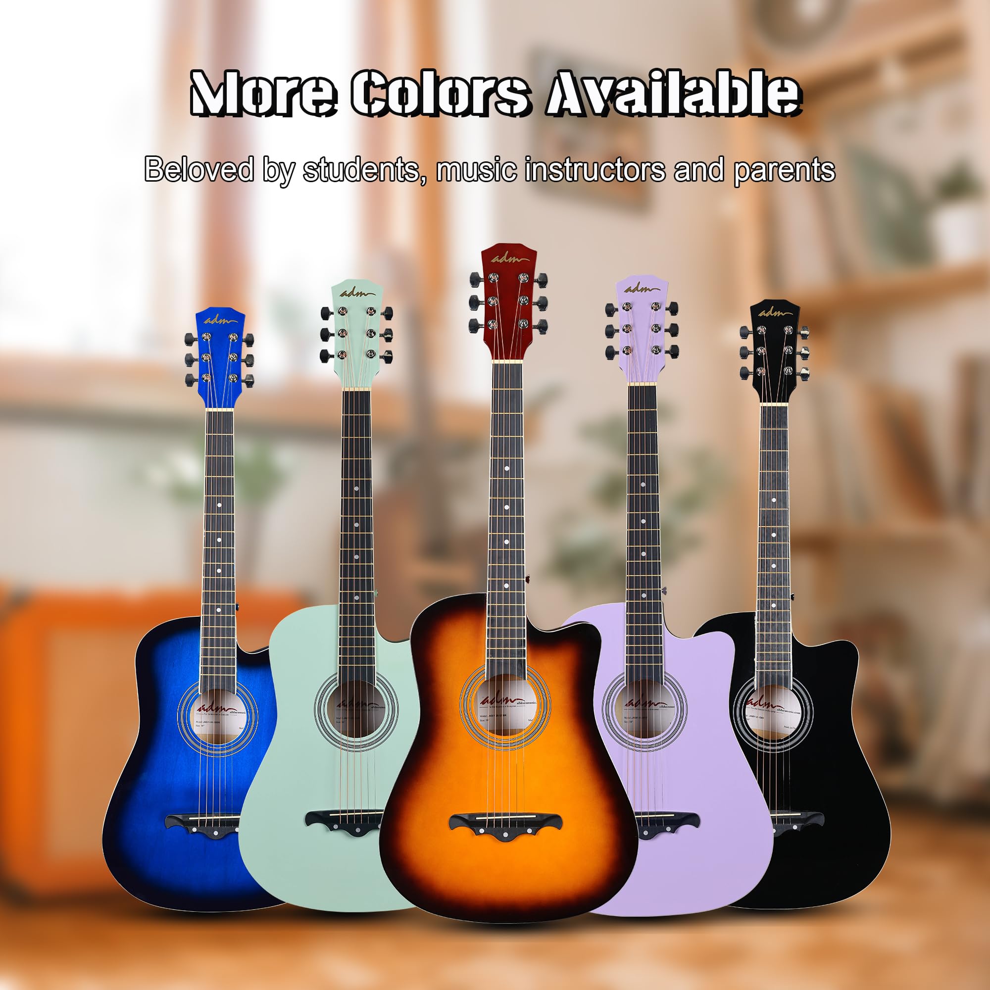 ADM 38-Inch Cutaway Acoustic Guitar Starter Kit for Beginners & Adults - Sunburst Wood Guitar with Gig Bag, Strap, Strings, Picks, Capo & Stand - Includes Free Online Lessons - Perfect for Home Practice, Campfire Sessions & Music Classes