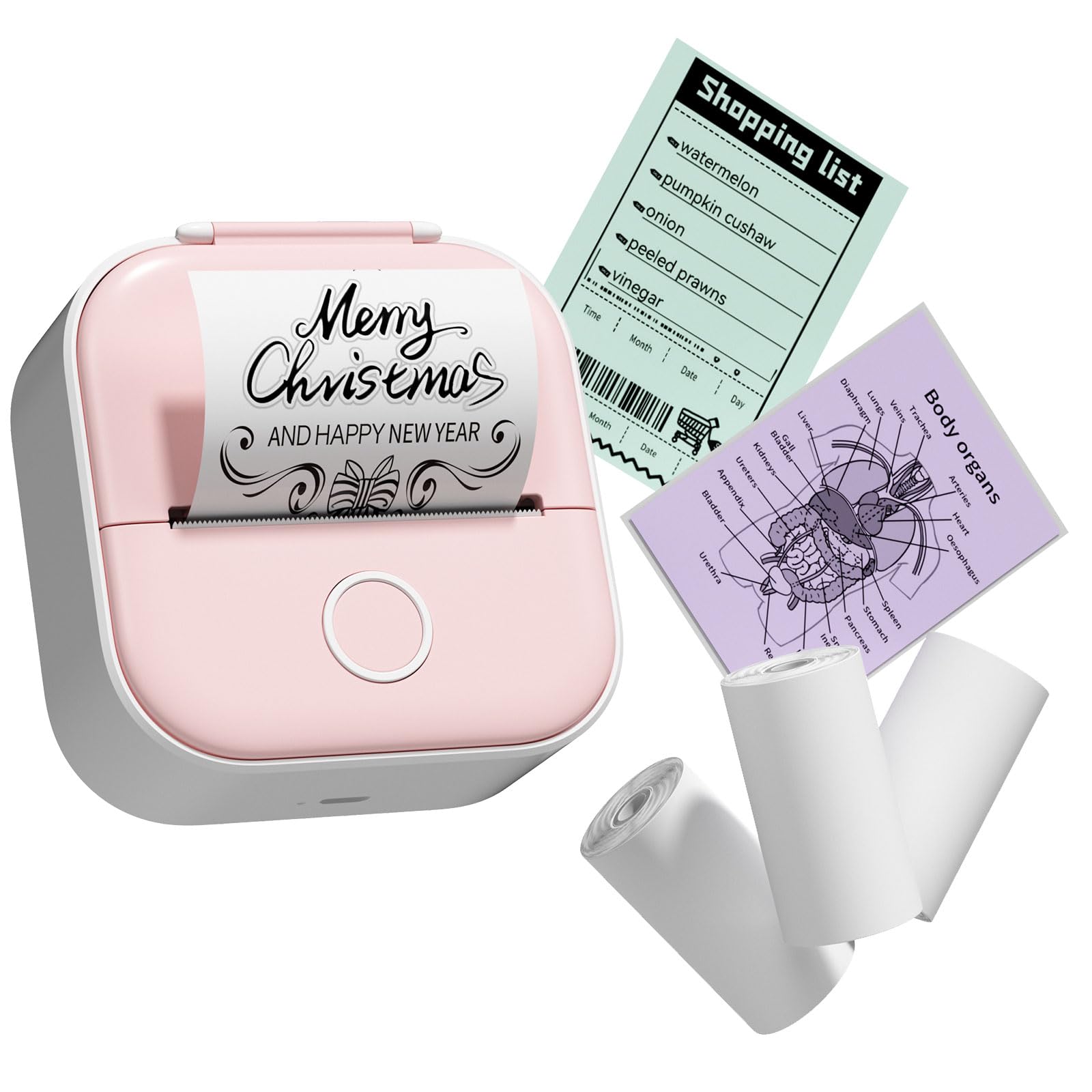 COLORWING T02 Mini Portable Pink Inkless Thermal Label Printer - Bluetooth, 15ppm, Includes 3 Rolls Paper - Perfect for Stickers, Memos, Notes, Shopping Lists & DIY Crafting - Home, Office & Small Business Use