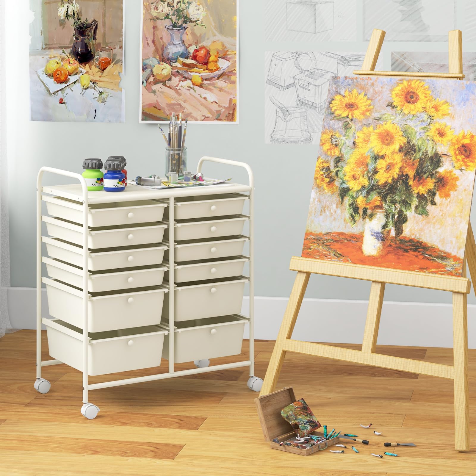 RELAX4LIFE 12-Drawer Rolling Storage Cart with Wheels - Mobile Craft Organizer for Art Supplies, Office, School & Beauty Salon | Portable Utility Cart for Home, Studio & Workplace Organization (White)