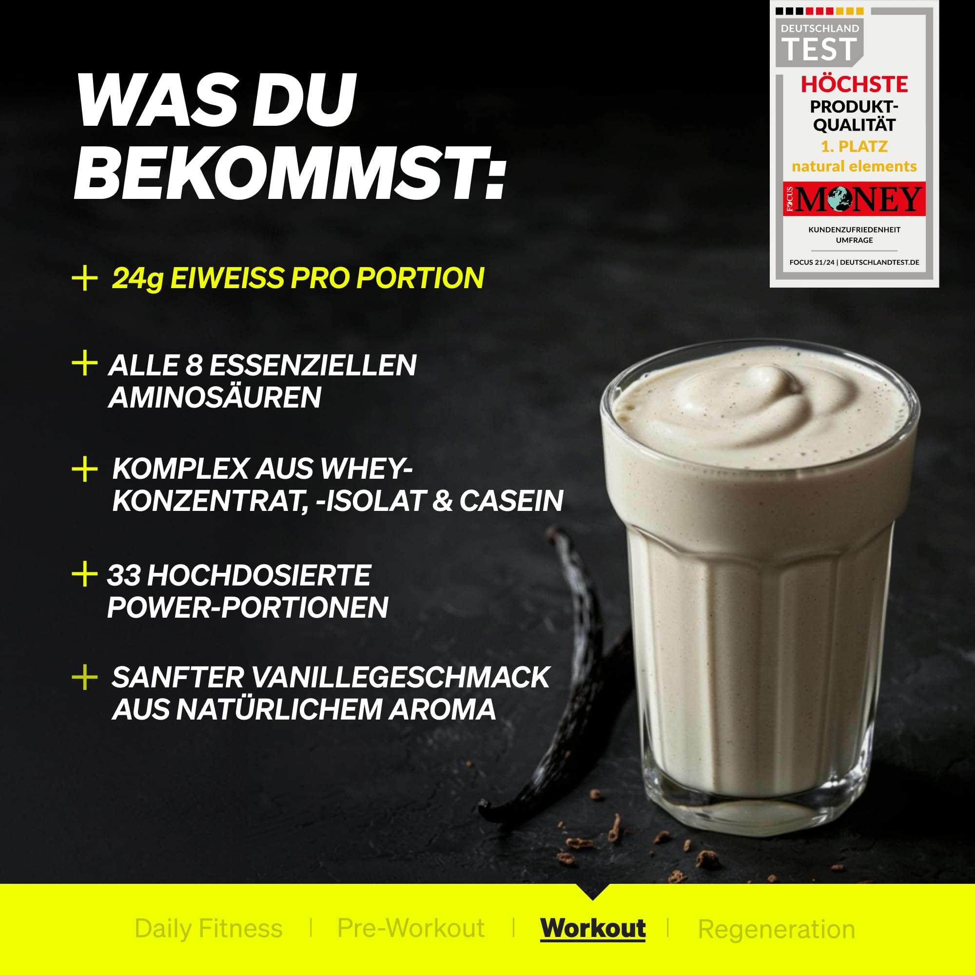 Vanilla Whey Protein Powder - 1kg, 24g Protein Per Serving - Naturally Sweetened, High-Quality & Lab-Tested - Made in Germany - Ideal for Post-Workout Recovery & Muscle Building
