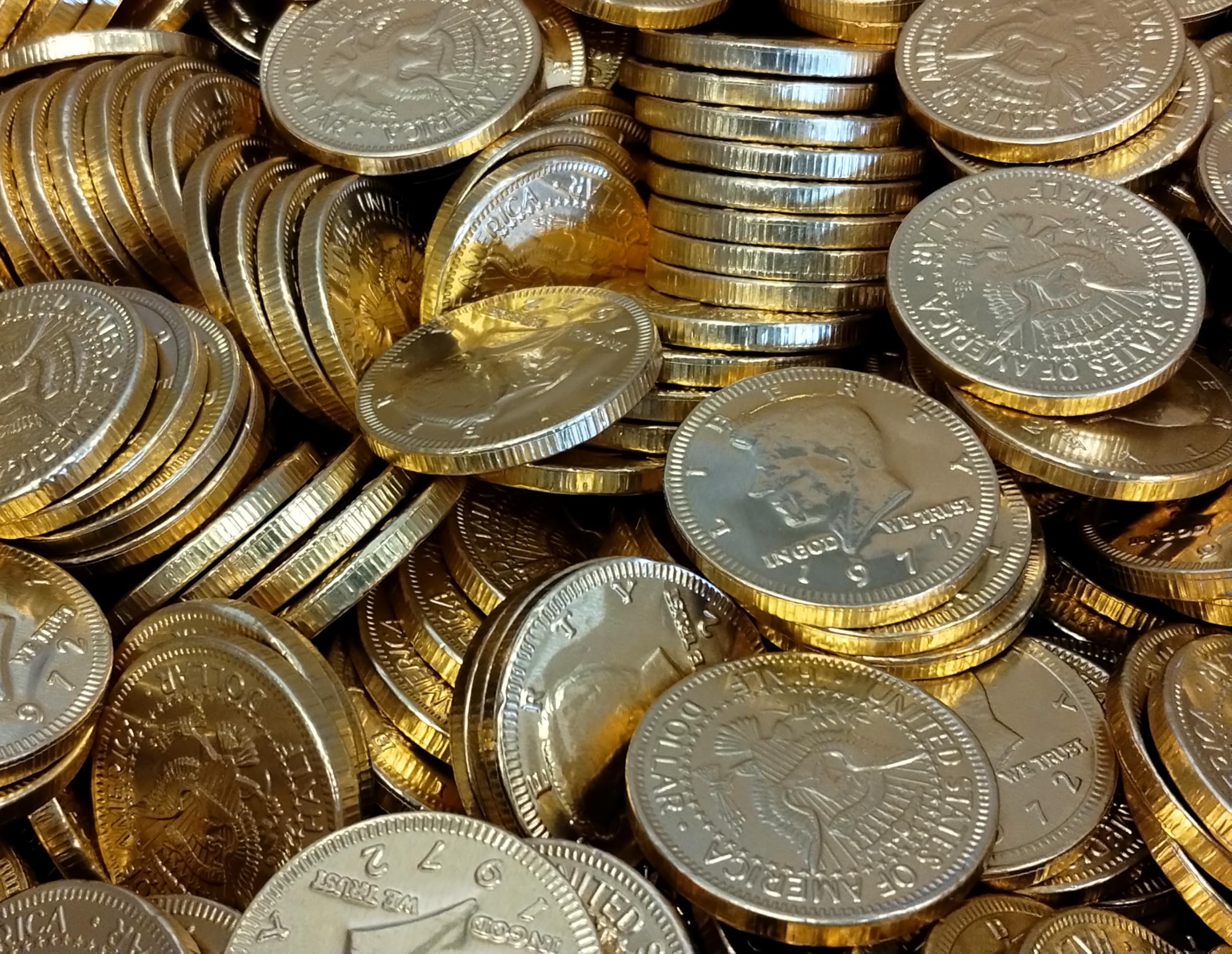Premium Milk Chocolate Coins - 50 Count Individually Wrapped in Gold Foil, Half Dollar Size Chocolate Coins for Parties, Gifts & Holiday Celebrations