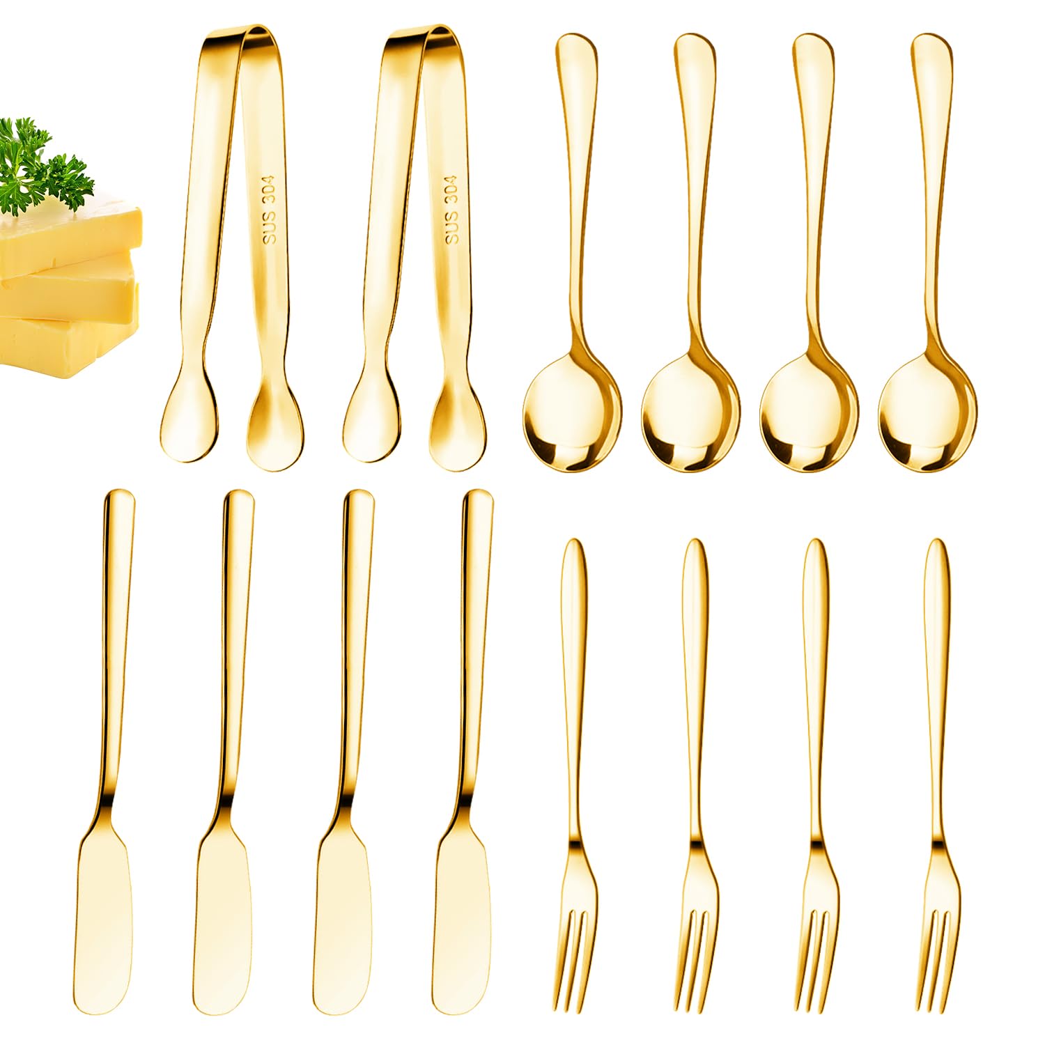 Premium Stainless Steel Cheese Butter Spreader Knife Set - Charcuterie Board Accessories Kit with Small Serving Tongs & Mini Forks - Perfect for Charcuterie Platters, Cheese Boards, Pastry Making and Dinner Party Serving