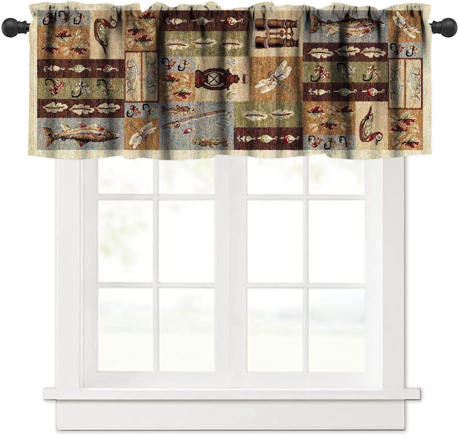 ESPROUTTY Fish Themed Curtain Valance - Rustic Fishing Lover's Gift, Kitchen & Café Window Drapes (54x18 Inches) - Perfect for Home, Restaurant & Living Room Decor