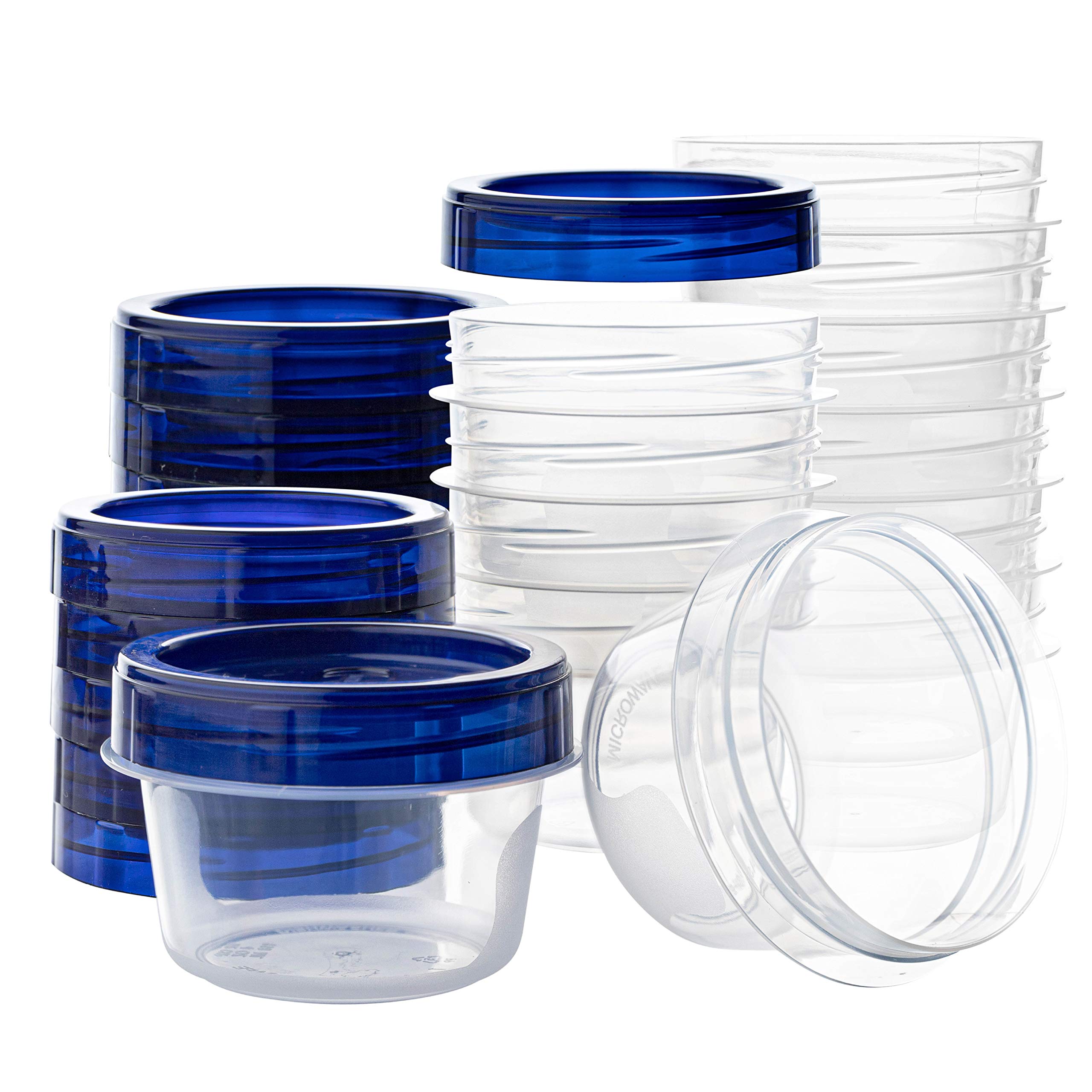 PLASTICPRO 4 oz Clear Deli Containers with Blue Twist-On Lids - 12 Pack Reusable Food Storage Containers for Meal Prep, Freezer Storage & Leftovers | Stackable, BPA-Free Plastic Containers