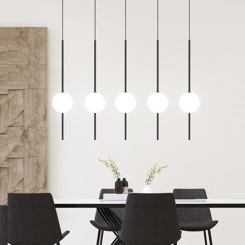 Elegant Long Line Glass Ball Chandelier - Modern Lighting Fixture for Dining Room, Living Room & Bedroom | Energy Efficient LED Ceiling Light for Home Decor
