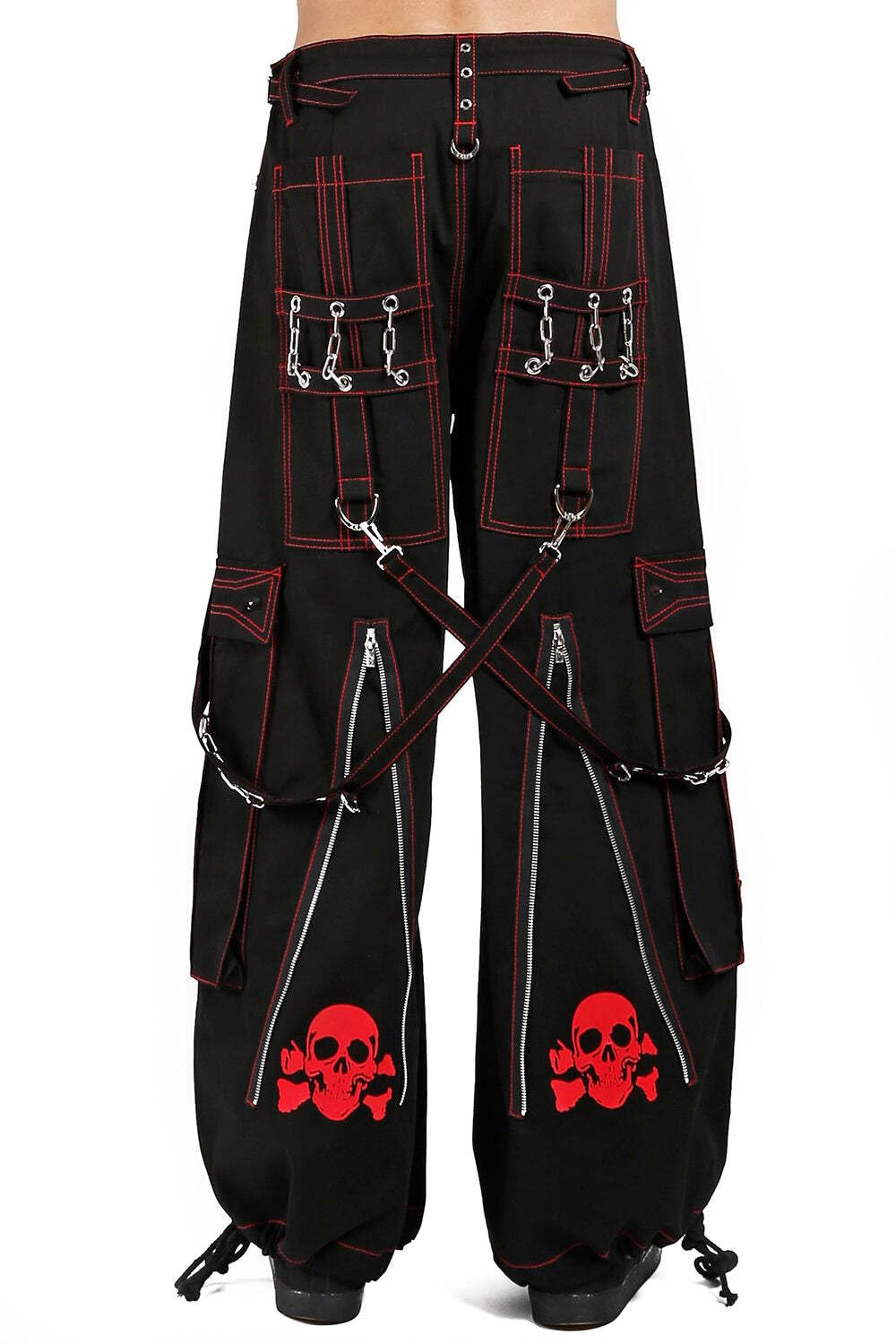 Tripp Black & Red Skull Print Back Up Pants - Gothic Punk Streetwear for Concerts, Halloween & Alternative Fashion