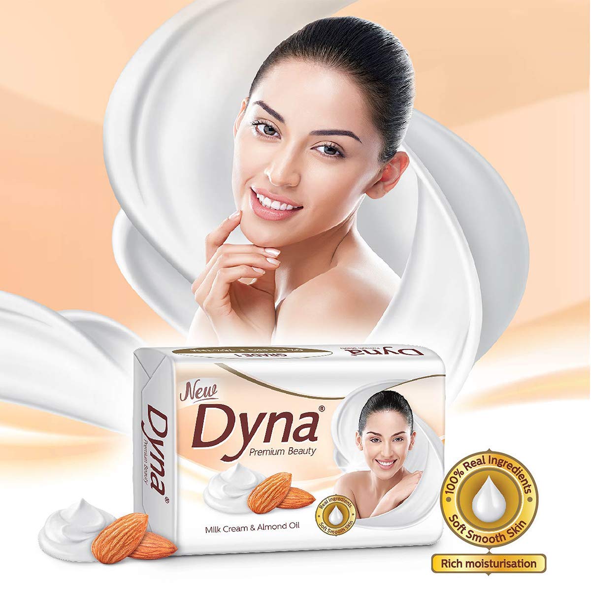 Dyna Milk Cream & Almond Oil Extracts Bathing Soap - 100g x 5 Bars | Moisturizing & Nourishing for Dry Skin | Perfect for Daily Shower & Spa Relaxation
