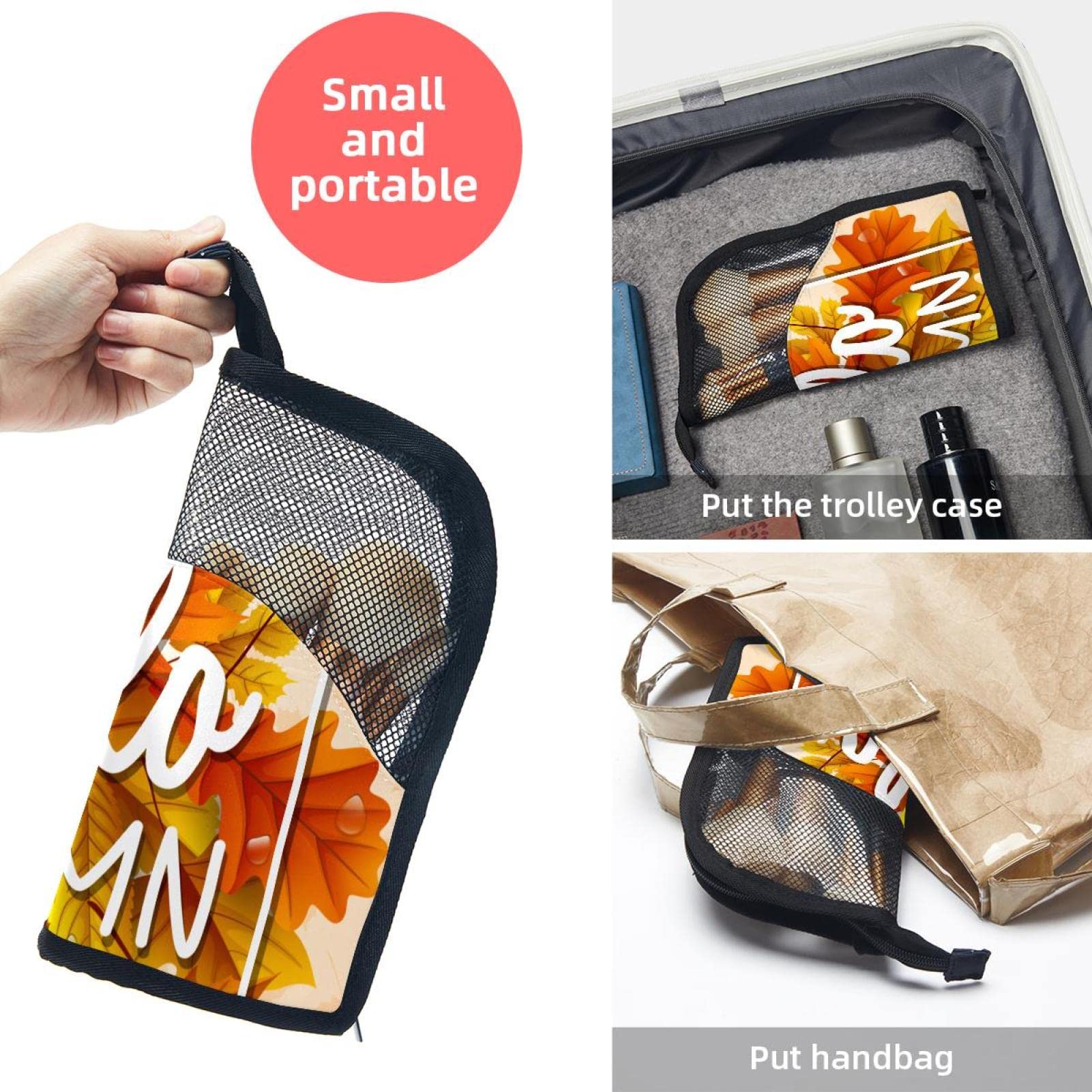 12-Piece Makeup Brush Organizer Bag with Hello Autumn Leaves Design - Portable Makeup Brush Holder Case for Travel & Home Storage | Perfect for Makeup Artists & Beauty Enthusiasts