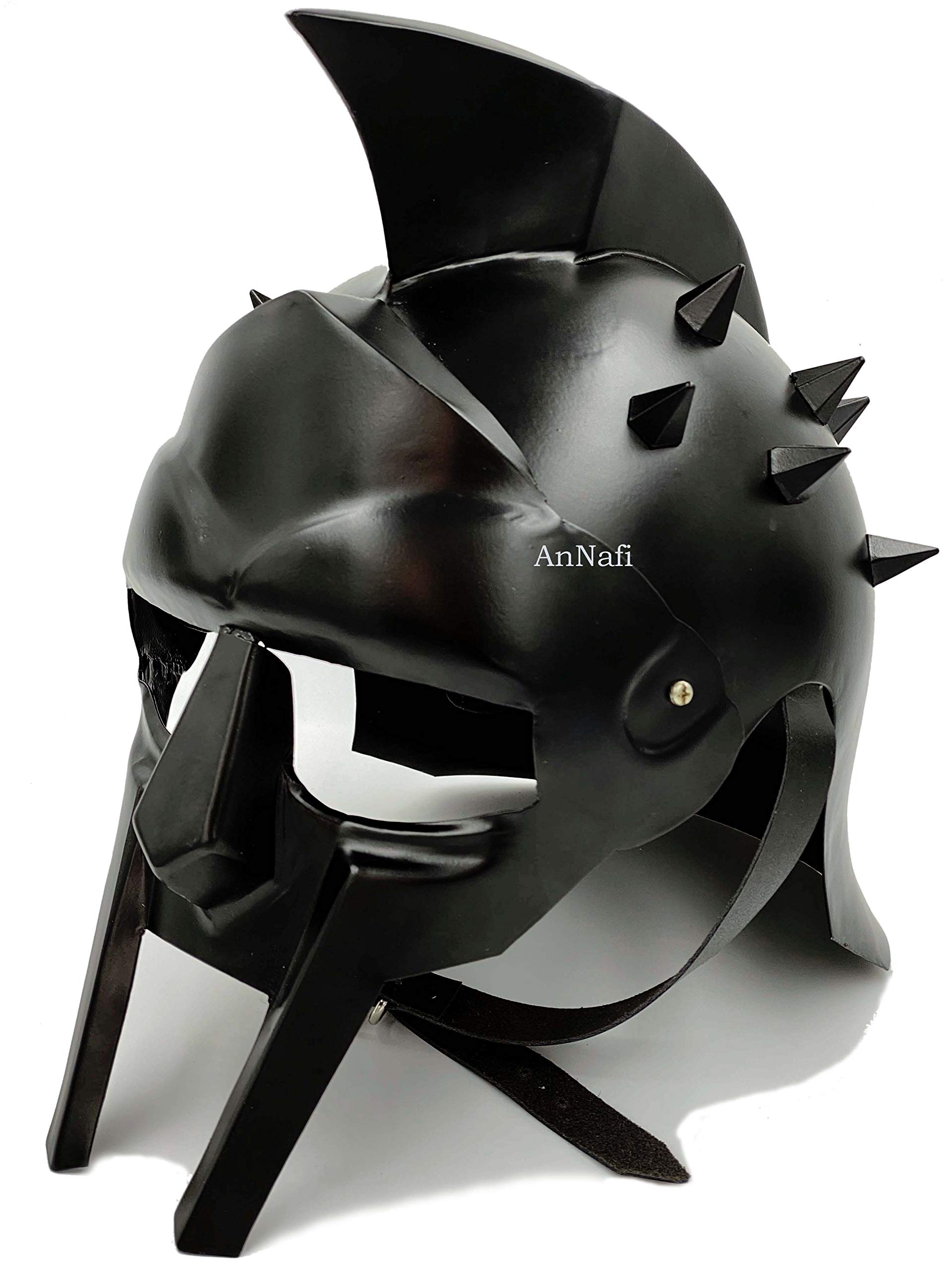 AnNafi® Maximus Gladiator Helmet for Men - Authentic Roman Headgear with Blackened Leather Liner | Medieval Costume for LARP, SCA & Cosplay | Perfect for Halloween Parties, Renaissance Fairs & Christmas Gifts | Historical Reenactment & Theater Performances