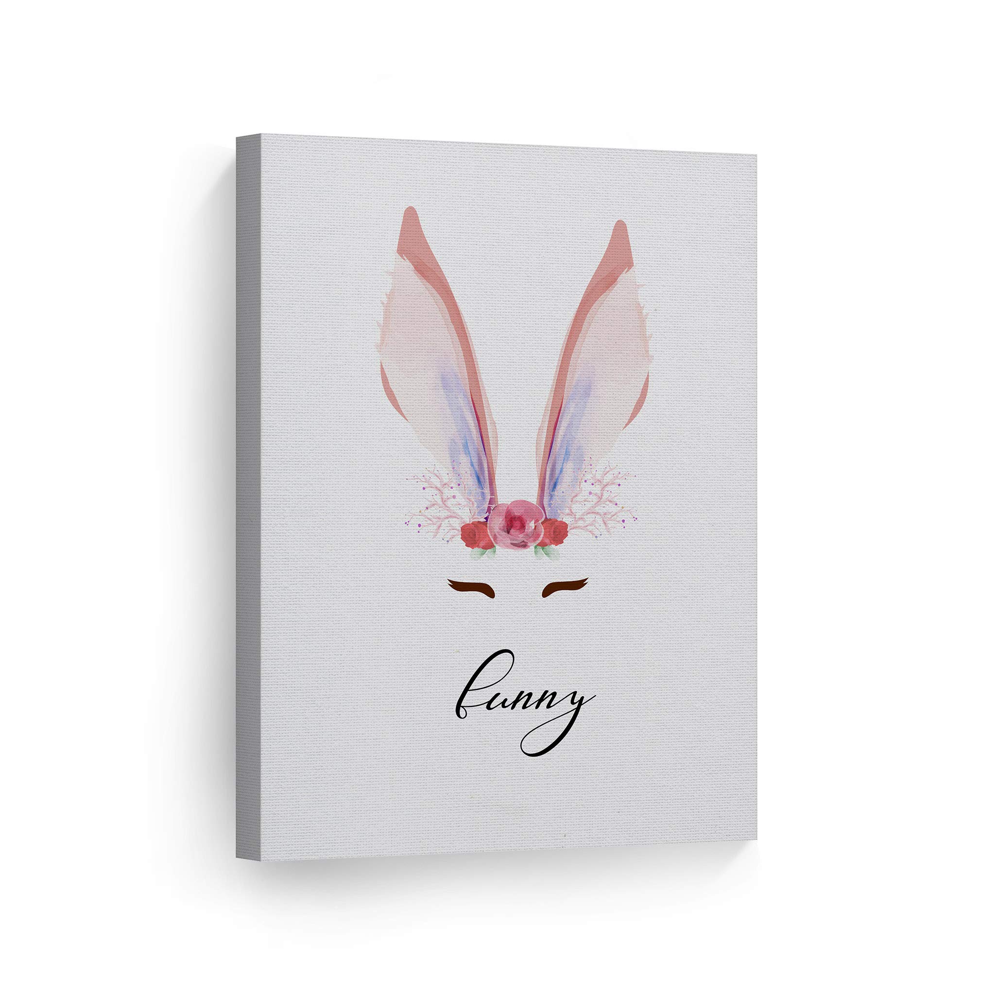 Cute Bunny Canvas Wall Art Print - White Background Nursery Decor for Kids & Baby Rooms - Ready to Hang 22x15 Inches - Made in USA | Perfect for Nursery, Children's Bedroom & Playroom Decor