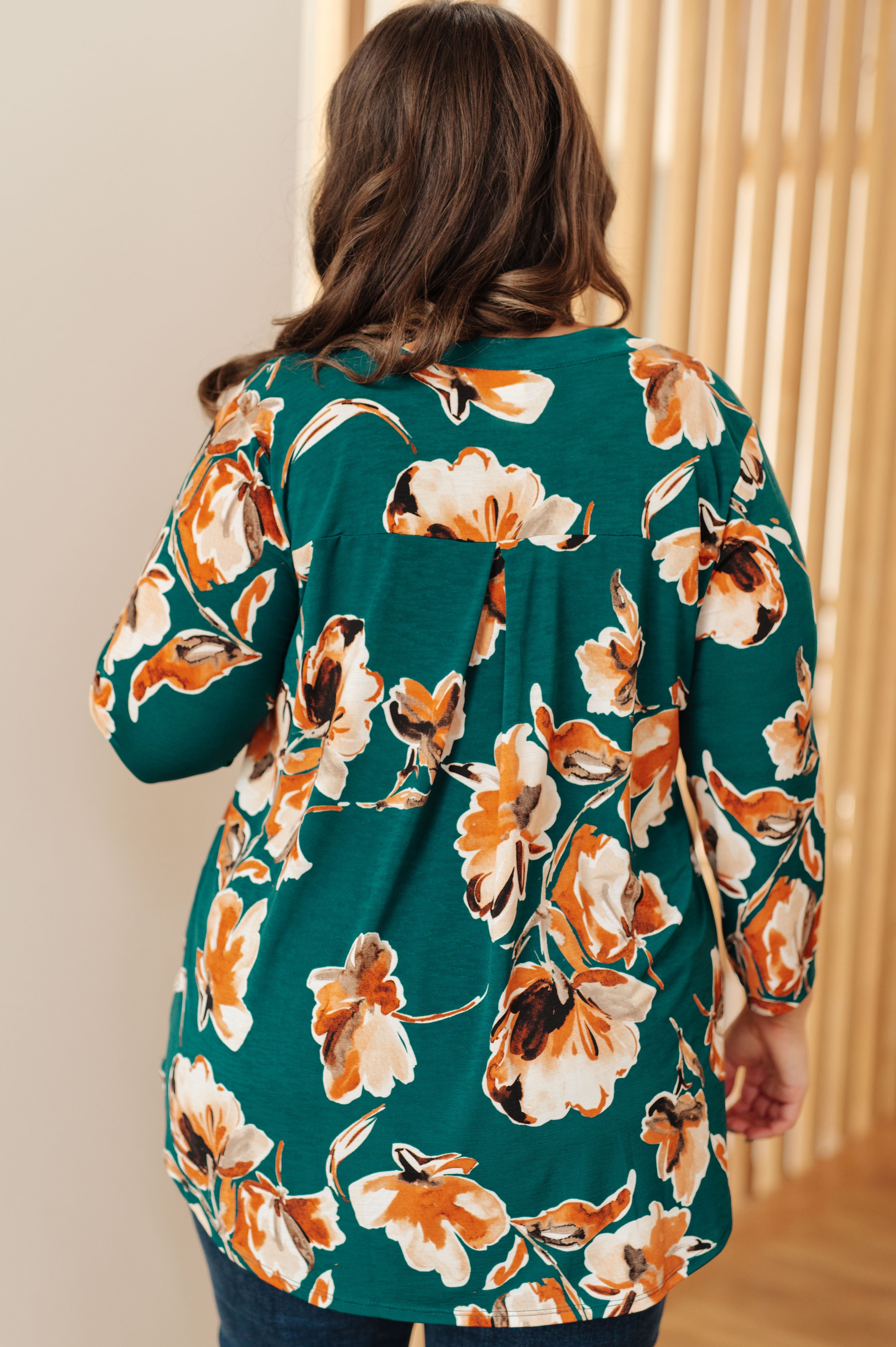 Stylish Teal Floral Print Women's Top - Trendy I Think Different Blouse for Casual Wear & Summer Outfits