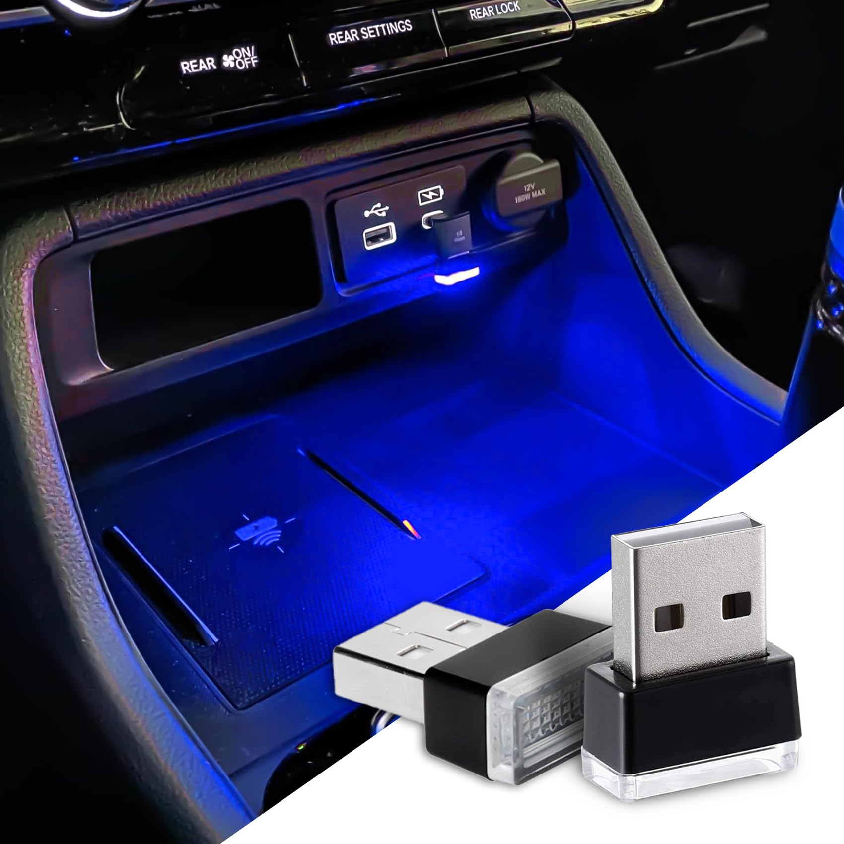 2PCS USB LED Car Interior Atmosphere Lamp - Mini USB Ambient Lighting Kit for Most Cars, Car Night Lights & Decoration Lights | Perfect for Dashboard, Footwell, and Cup Holder Lighting - Enhance Your Driving Experience at Night