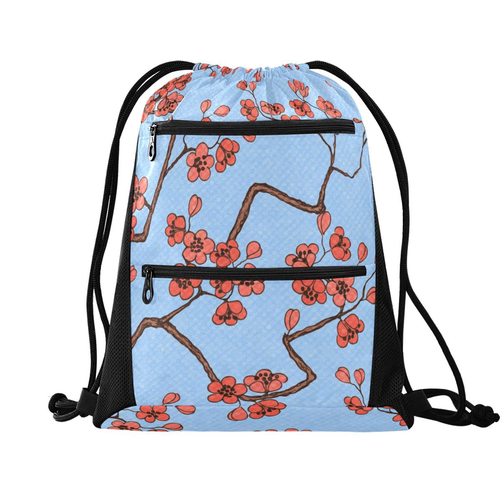 Lightweight Drawstring Backpack for Women & Men - Breathable Mesh Gym Sack with Zipper Pocket - Sports, Yoga, Shopping & Travel Daypack - Perfect for Gym, Pool, Beach & Outdoor Activities (Pattern 9, One Size)