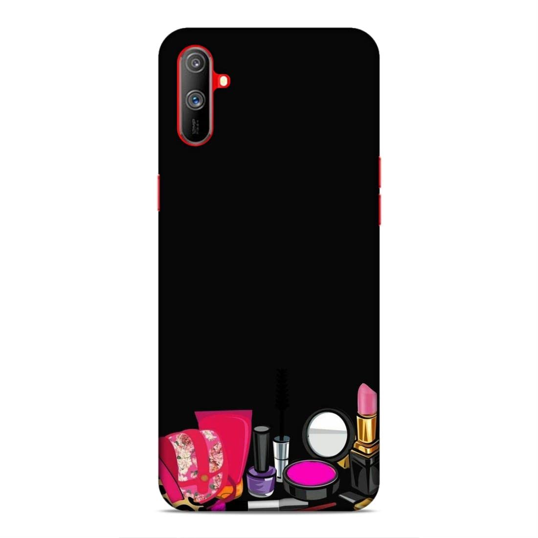 LETAPS® Printed Hard Phone Case for Realme C3 - Stylish Mirror & Lipstick Holder | Girly Makeup Design | Protective Cover for Women | Perfect for Daily Use, Travel & Selfies
