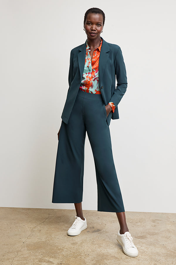 Elena Travel Culotte Pants - OrigamiTech Wrinkle-Free & Quick-Dry - Prussian Blue Wide Leg Palazzo Pants for Women | Perfect for Business Travel, Vacation & Office Wear