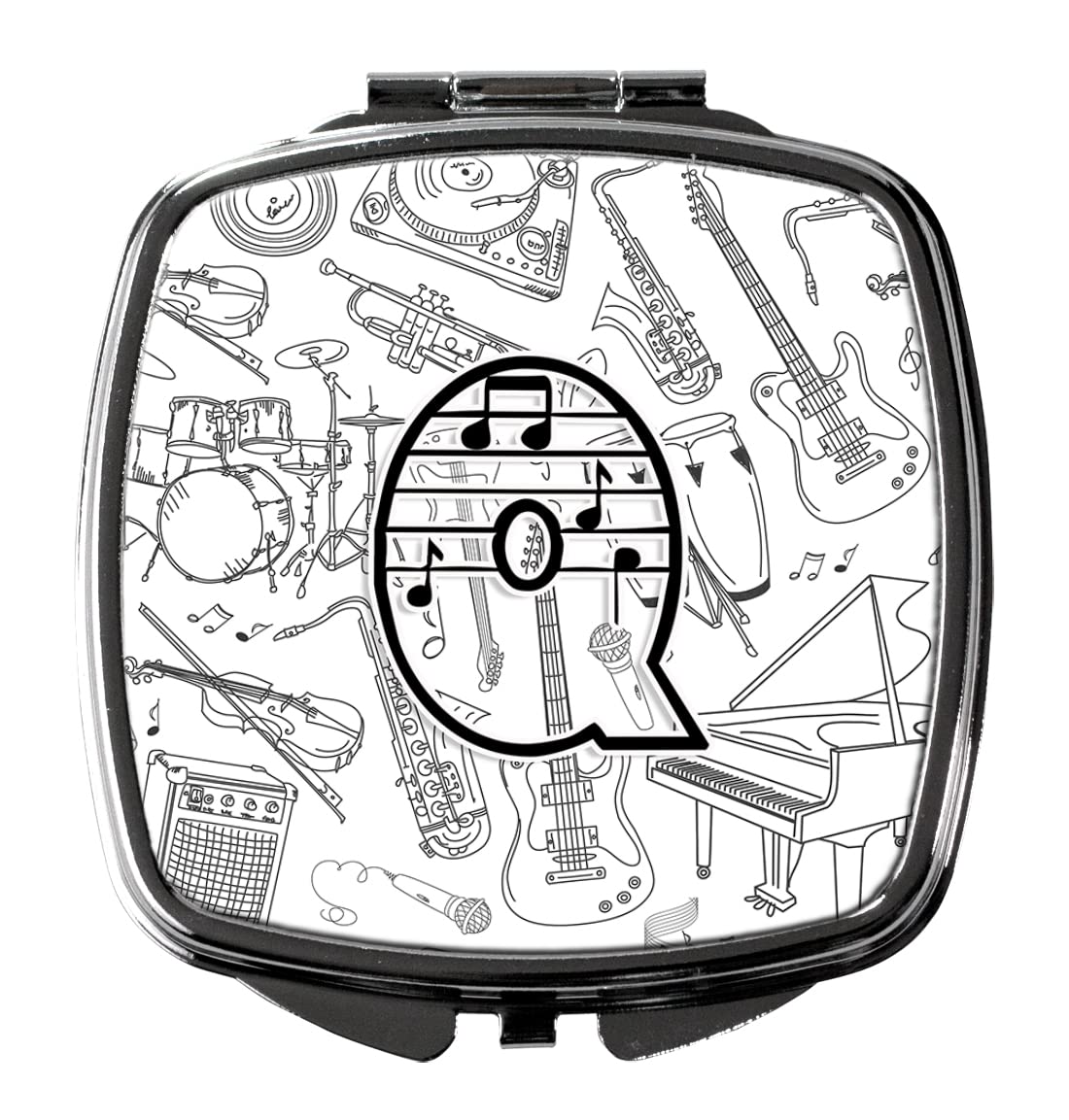 Caroline's Treasures CJ2007-QSCM Letter Q Musical Note Compact Mirror - Decorative Travel Makeup Mirror for Women & Girls, Perfect Gift Idea, Folding Handheld Pocket Mirror for On-the-Go Touchups, Concerts & Music Lovers