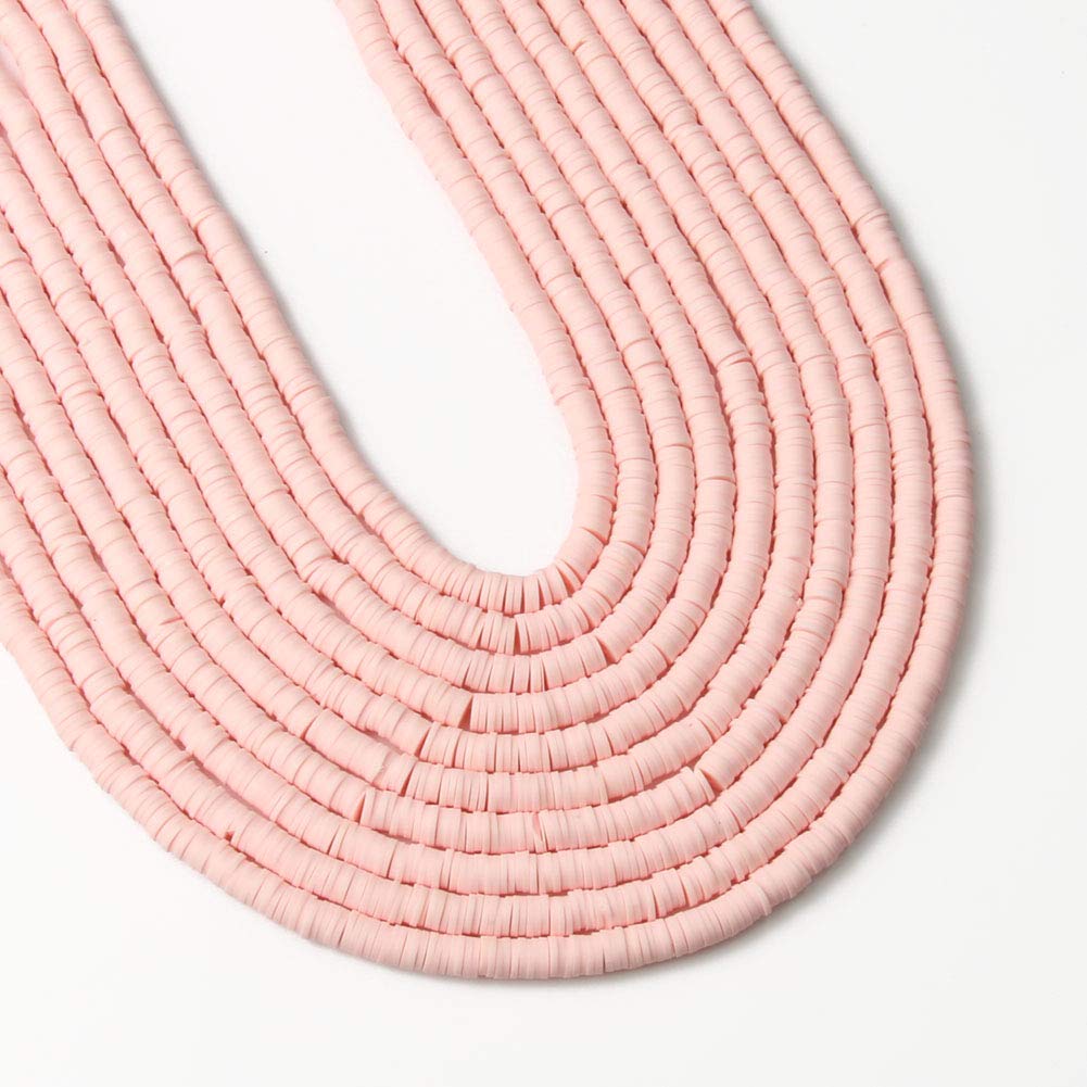 3600pcs Light Pink Polymer Clay Beads - 6mm Flat Round Spacer Heishi Beads for Jewelry Making (10 Strands) - DIY Bracelets, Earrings & Necklace - Perfect for Crafting, Gifts & Boho Style Jewelry Design