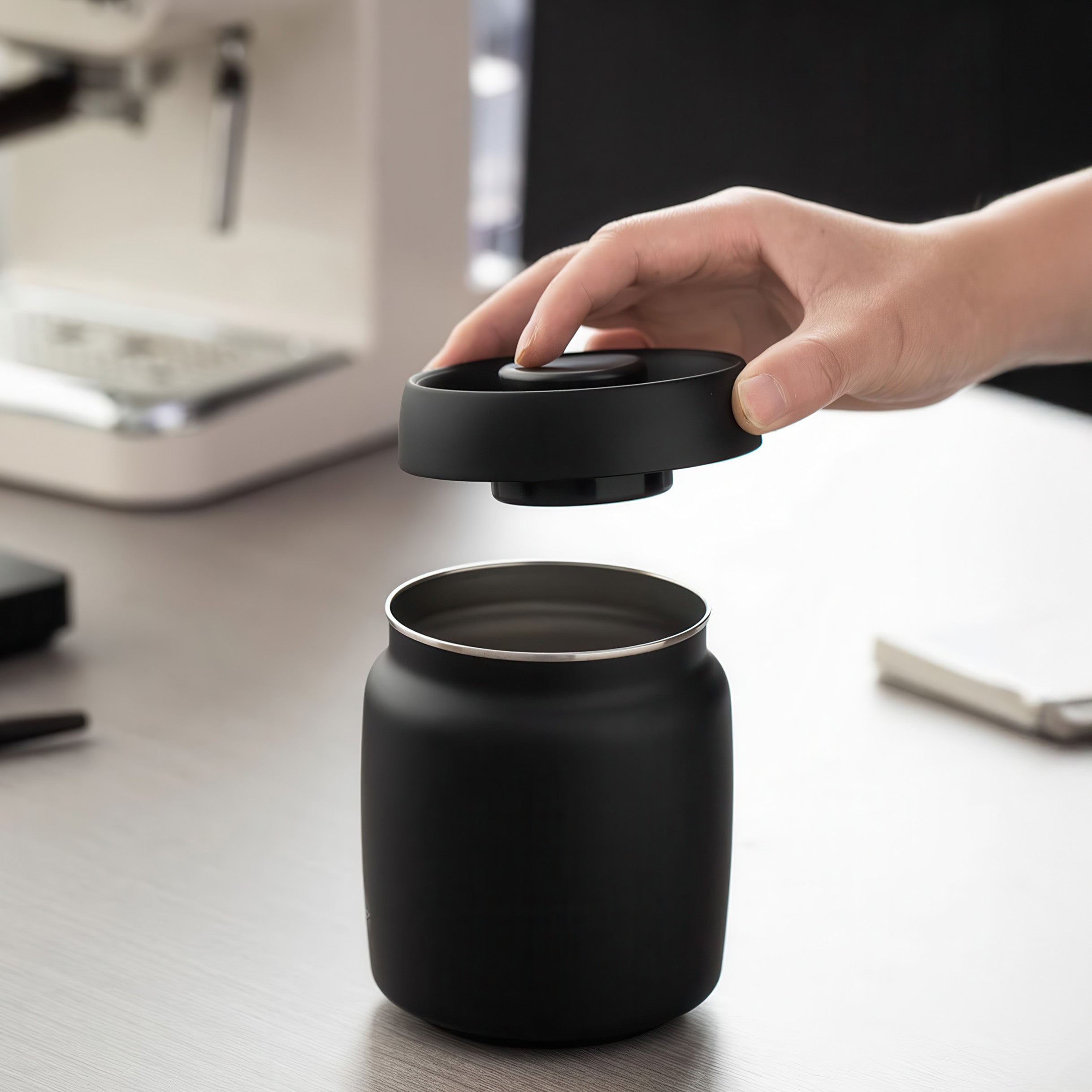 Premium Airtight Black Coffee Bean Storage Canister - Keep Coffee Fresh & Flavorful - Ideal for Home, Office, or Cafe Use