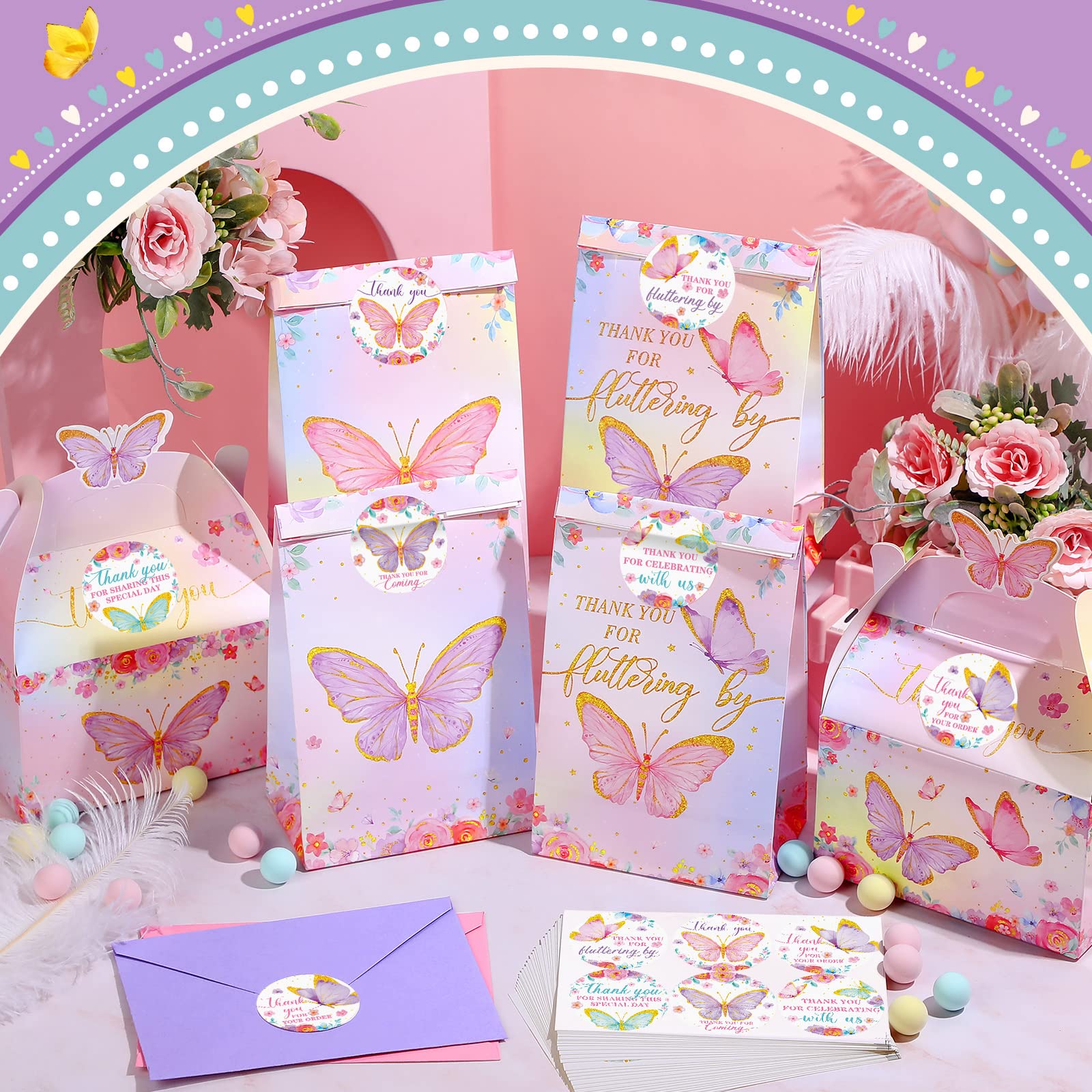 180pcs Butterfly Thank You Stickers - Fluttering by Thanks Labels & Seals for Baby Shower, Wedding, Bridal Shower, Birthday Party Supplies | Perfect for DIY Invitations, Gift Wrapping & Scrapbooking