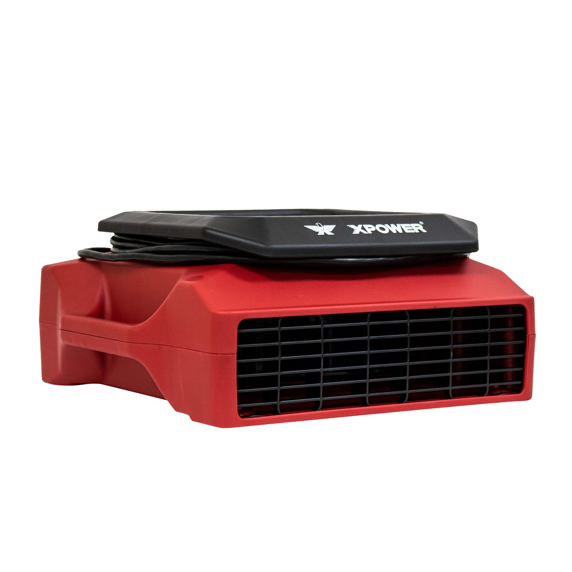 XPOWER PL-700A Low Profile Air Mover Fan - 1/3 HP, 1050 CFM, 3 Speed Adjustable, Red - Professional Carpet Dryer & Water Damage Restoration Blower with Power Outlets - Ideal for Commercial Cleaning, Plumbing, Flood Repair & Home Use