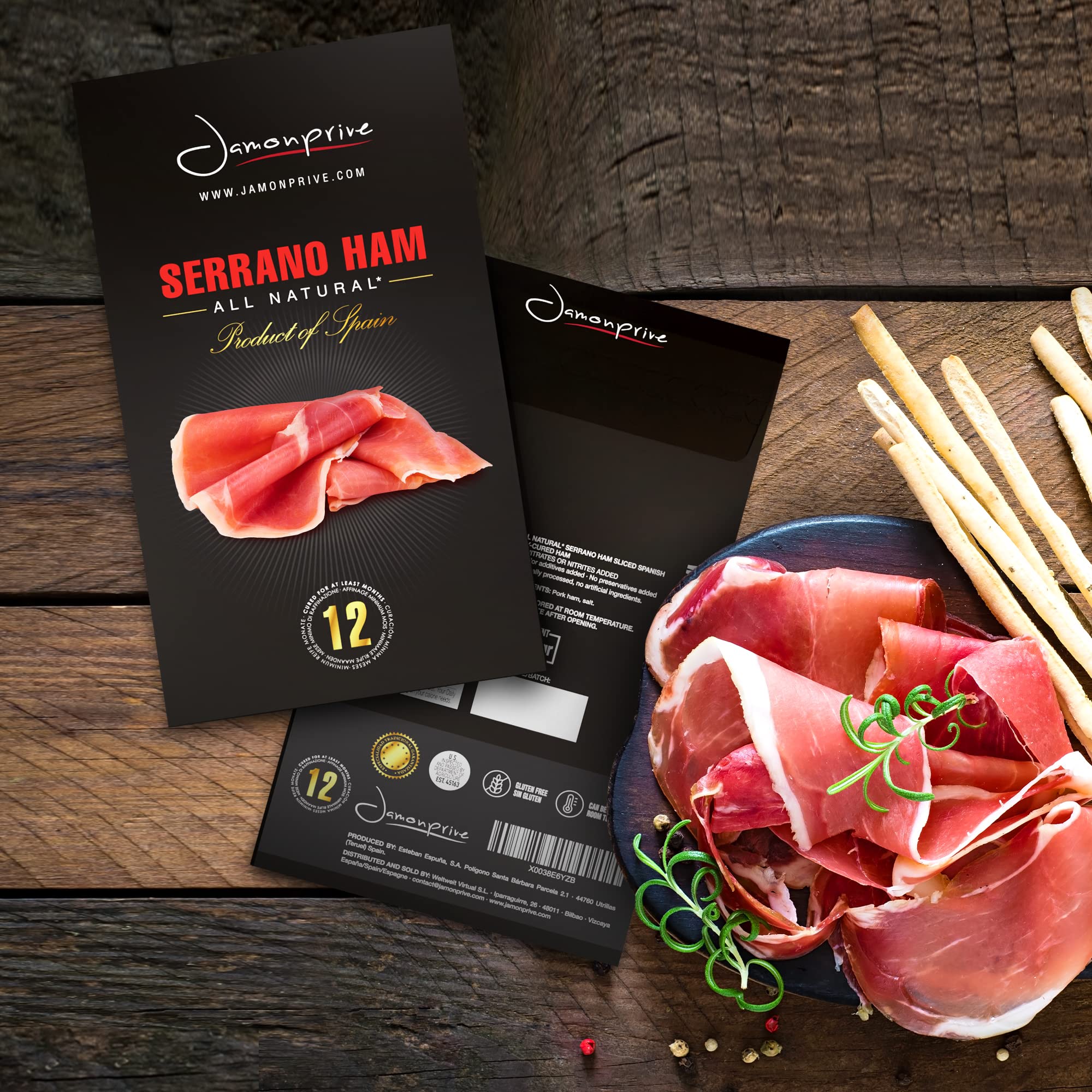 Premium Iberico Ham Shoulder - Grass-Fed, Bone-In (9.5-11lb) with Ham Stand & Knife + Spanish Serrano Ham Sliced Dry-Cured (12oz) | Nitrate-Free, All-Natural, GMO & Gluten-Free | Perfect for Charcuterie Boards, Tapas & Gourmet Gifts