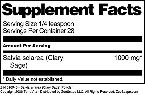Organic Clary Sage Powder (Salvia sclarea) - 1 oz | Premium Herbal Supplement for Aromatherapy, Skincare & Relaxation | ZIN: 516945