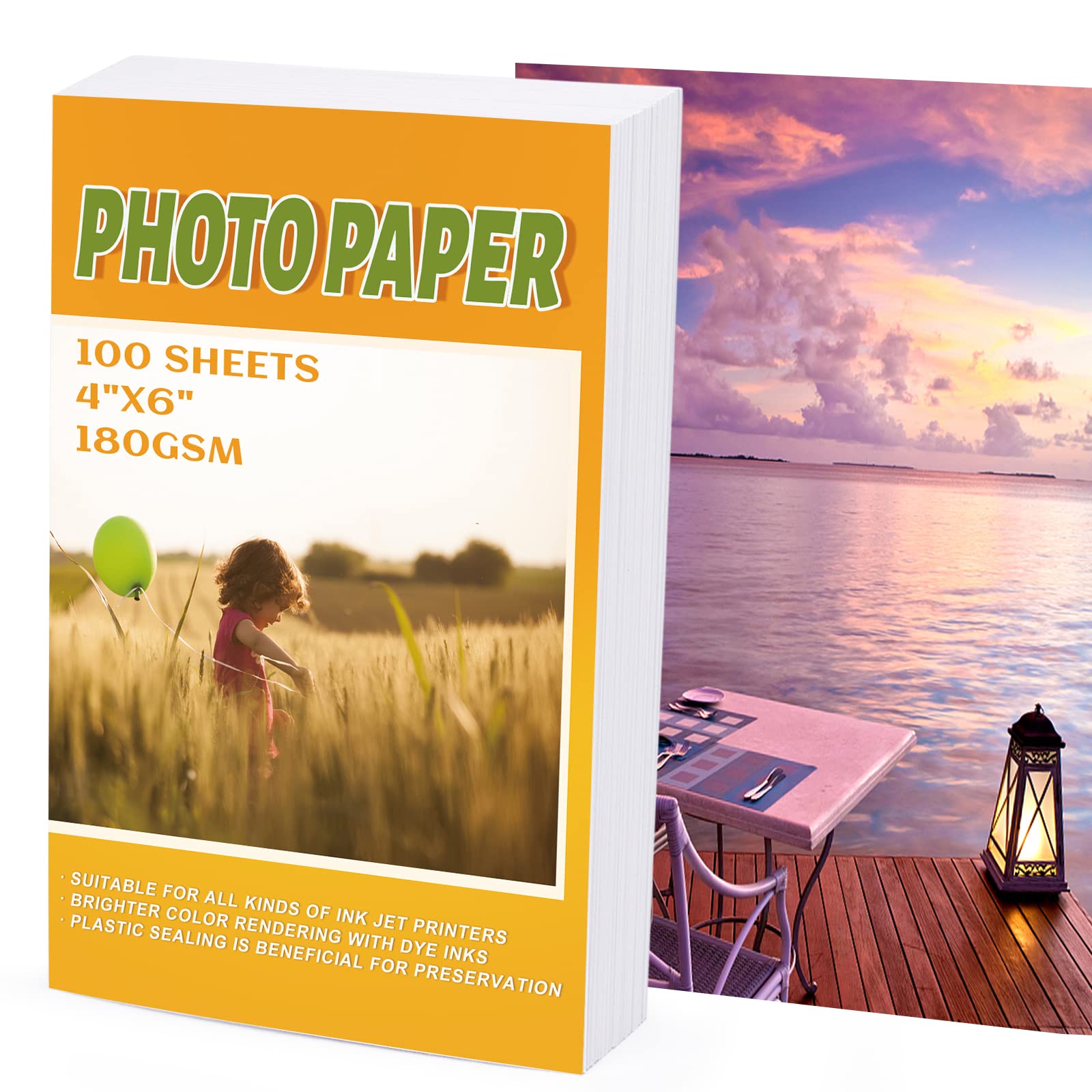 100 Sheets 180gsm Glossy Photo Paper - Water-Resistant, Instant Dry Inkjet Printer Paper for High-Quality Prints | Ideal for Photos, Art Prints & Home Decor