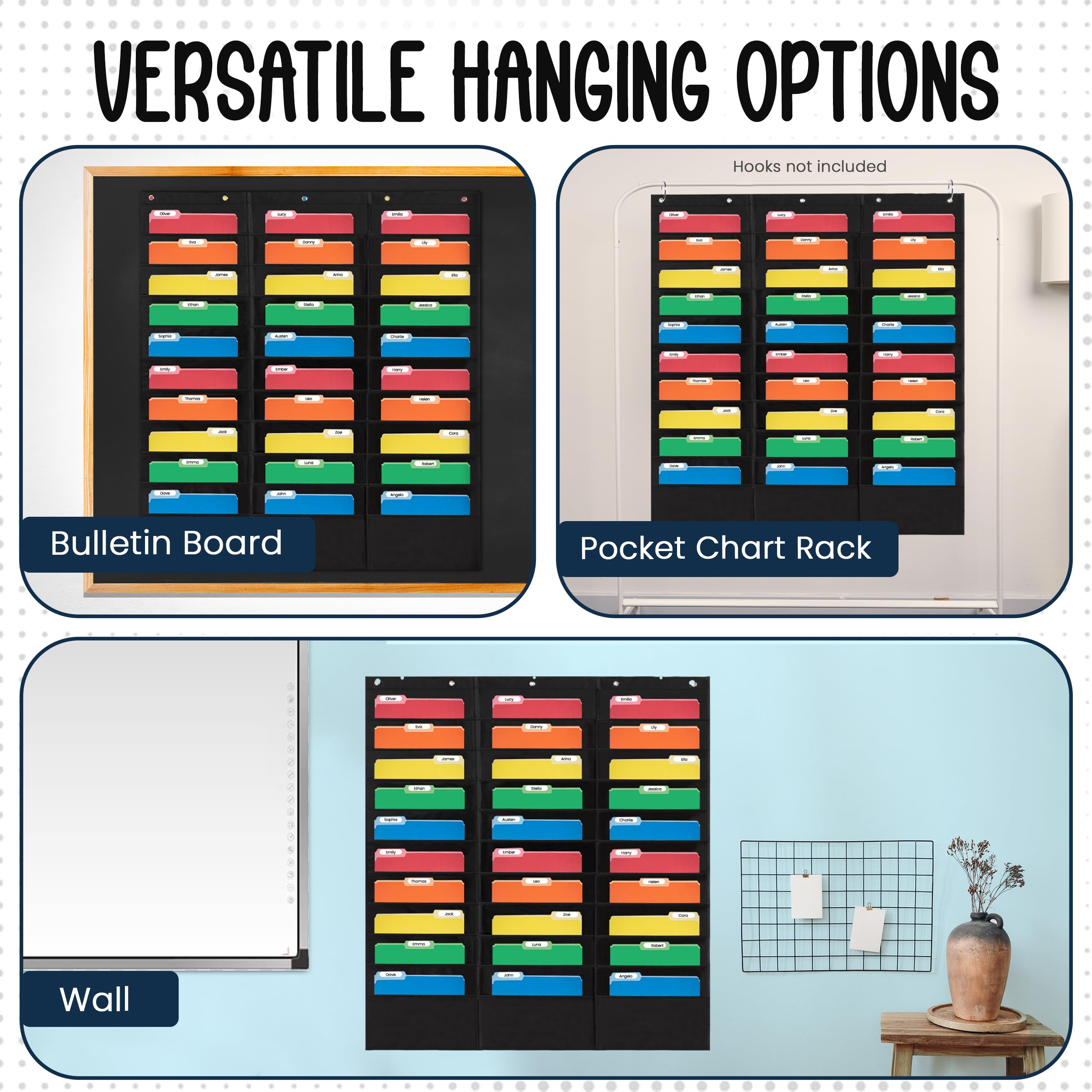 Essex Wares - 30 Pocket Wall File Organizer Chart, Black, 42
