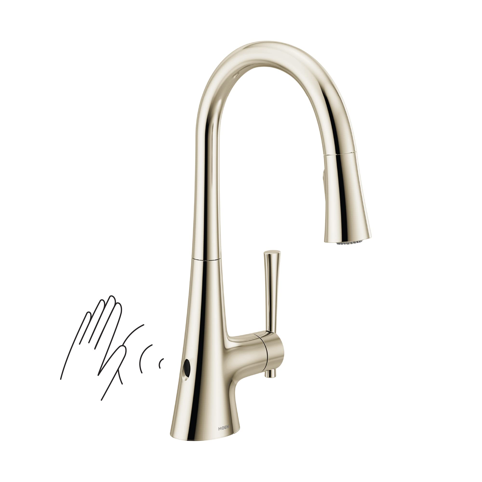 Moen 9126EWNL Kurv Collection Touchless Kitchen Faucet - MotionSense Wave Sensor, One Handle High Arc Pull-Down Sprayer with Power Clean Technology in Polished Nickel - Perfect for Modern Kitchens & Busy Home Chefs
