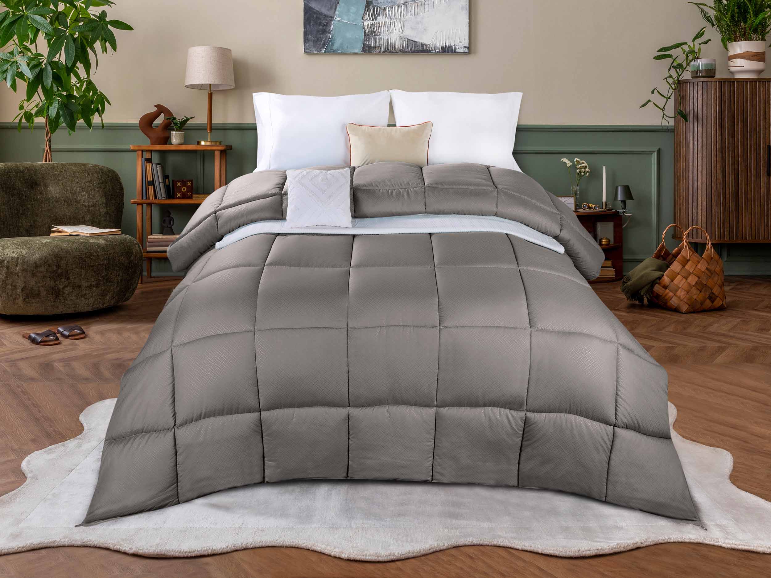 Luxury Basketweave Plush Down Alternative Comforter - Hypoallergenic & Breathable All-Season Bedding for Master Bedroom, Guest Room & Dorm