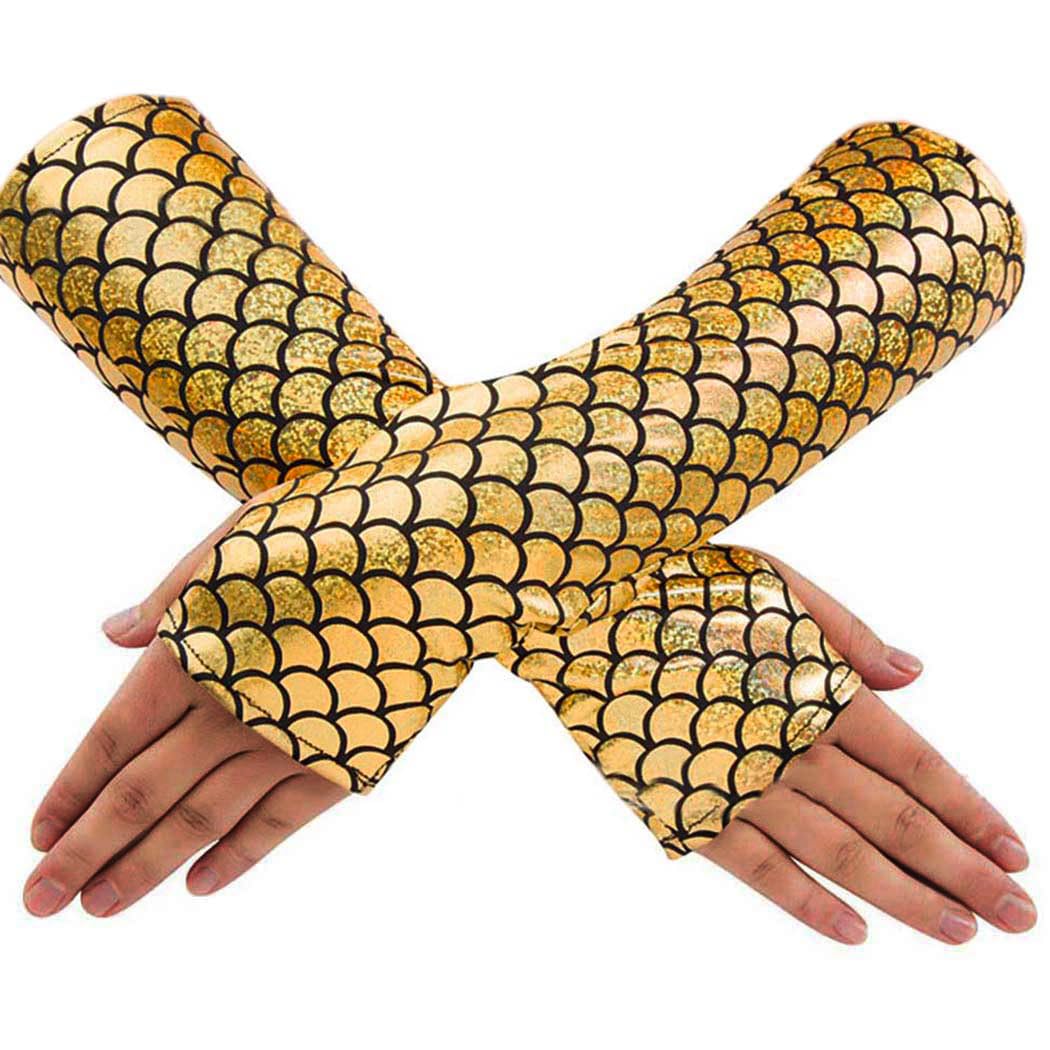 Fish Scale Gloves for Women & Girls - Fashionable Arm Sleeves for Rave Parties, Costume Accessories | Perfect for EDM Festivals, Cosplay & Nightclub Outfits