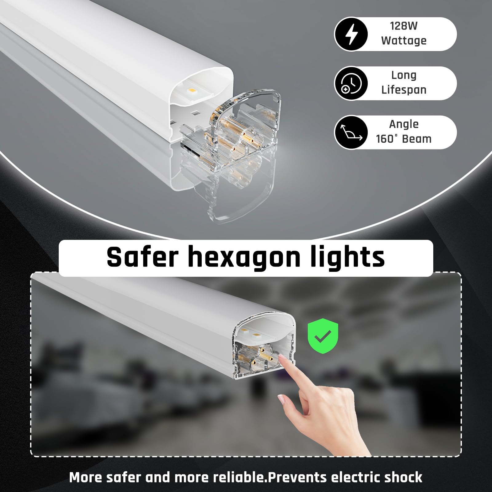Hexagon Garage LED Lights - 6500K 17280LM Hexagonal LED Shop Lights for Garage, Basement, Workshop, Warehouse, Gym, Barber & Auto Detailing - Bright White Ceiling Lighting for Professional & Home Use