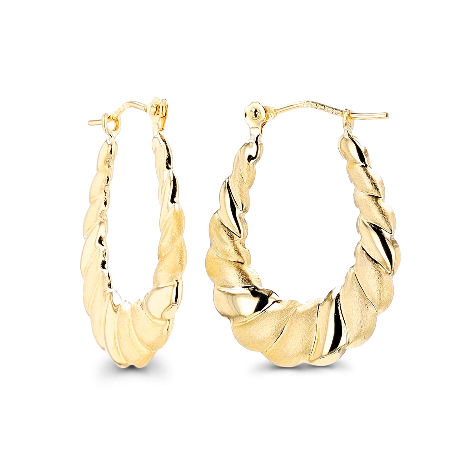 14K Solid Gold Twisted Shrimp Hoop Earrings for Women - Hypoallergenic Sensitive Ear Friendly Jewelry (2x21mm) | Elegant Everyday Wear & Special Occasion Gift
