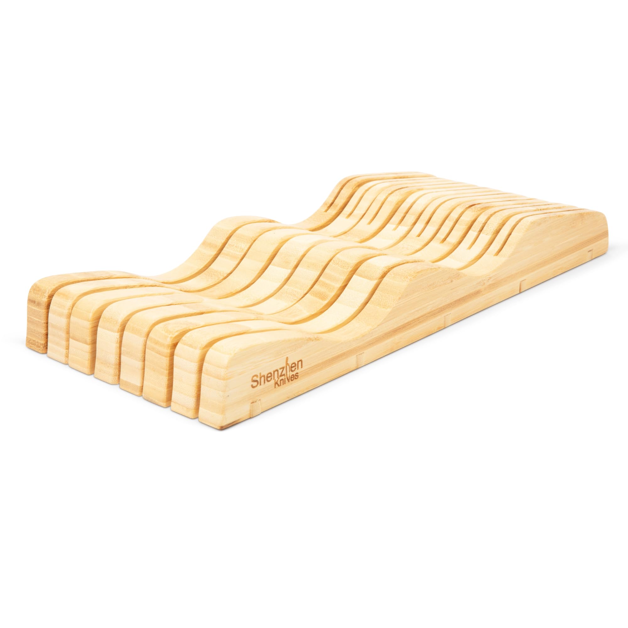 Large Bamboo Knife Block - 15 Slot Drawer Organizer for Kitchen Knives Storage