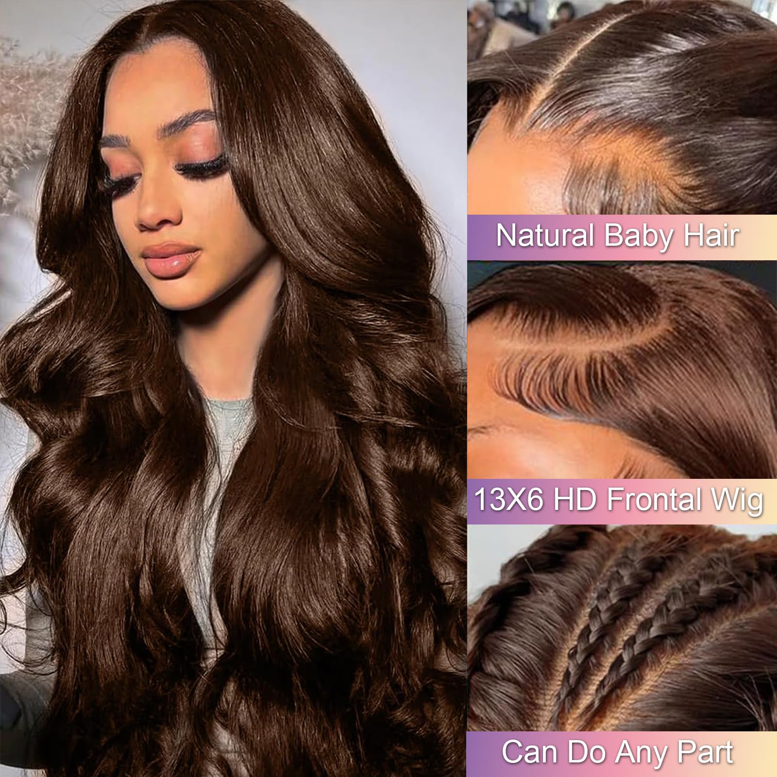 13x6 Chocolate Brown Lace Front Wig Human Hair 30 Inch Body Wave - Pre Plucked with Baby Hair 200% Density HD Transparent Lace - Natural Looking Wigs for Black Women | Daily Wear, Parties, Cosplay, Special Occasions