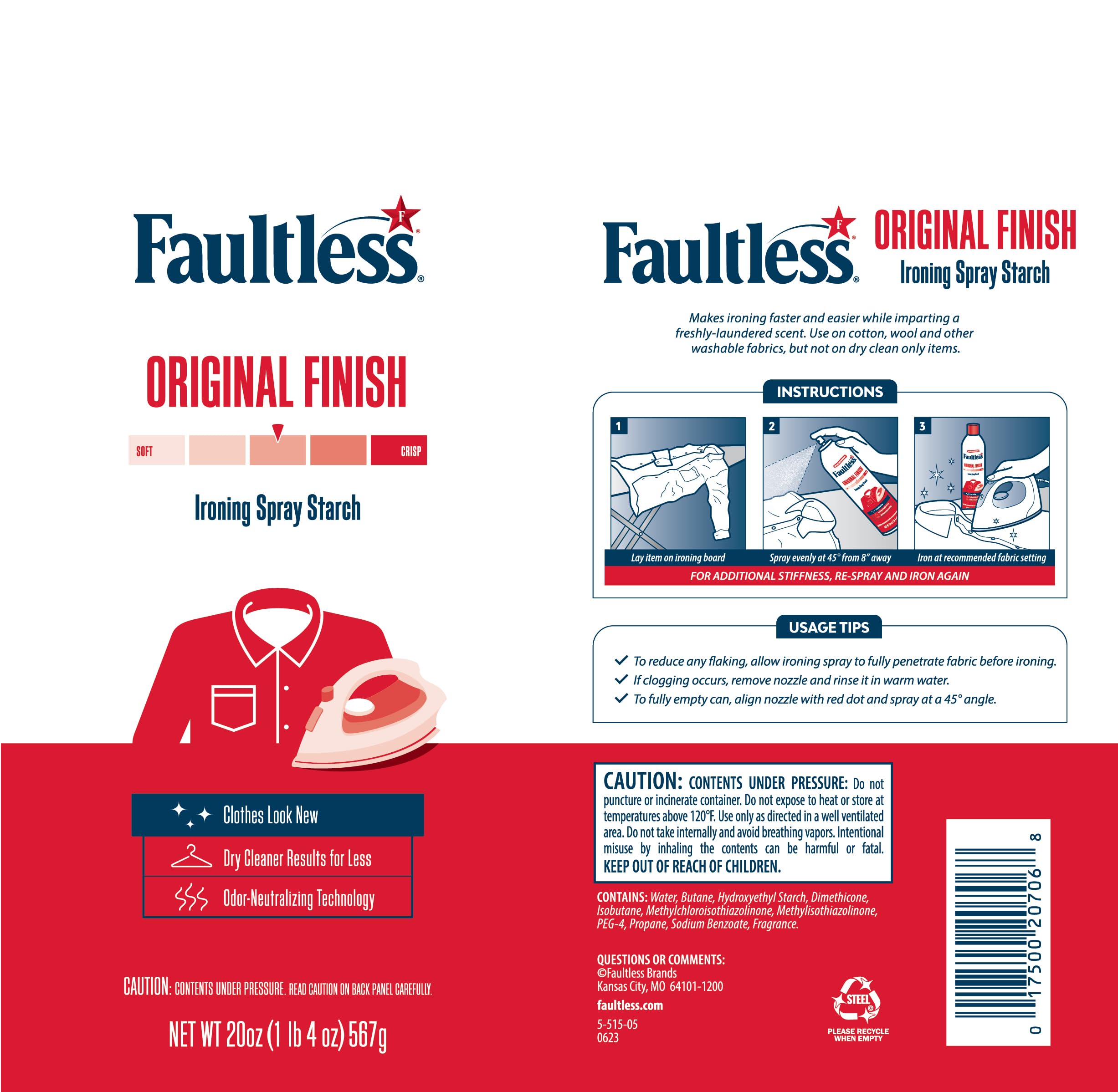 Faultless Original Hold Ironing Starch Spray - 20oz (12 Pack) for Smooth Iron Glide on Clothes & Fabric | No Residue, Even Spray | Perfect for Dress Shirts, Linens & Professional Garments