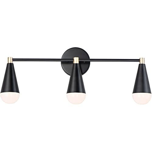 Maxim Lovell 3-Light Bathroom Vanity Fixture - Black/Satin Brass Finish with LED Lighting - Perfect for Modern Bathroom, Powder Room, or Master Suite Decor