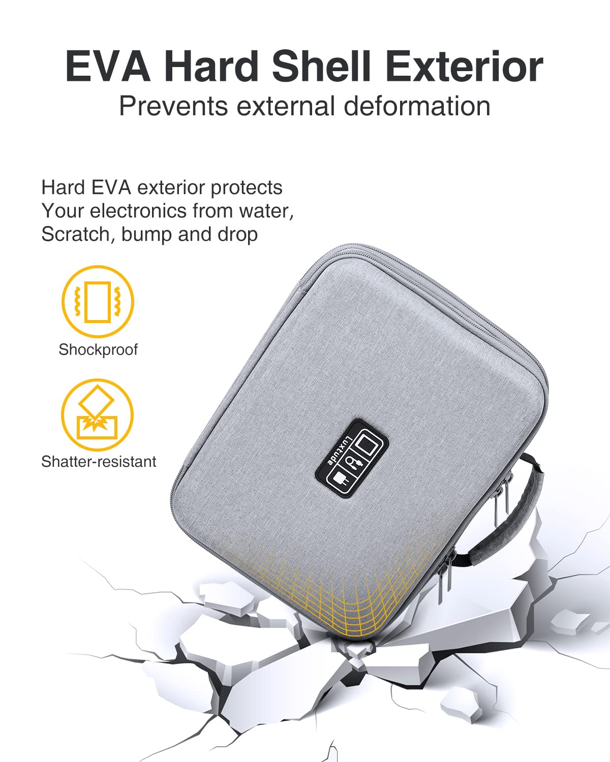 Luxtude Electronics Organizer - Shockproof EVA Hard Travel Case with Adjustable Shoulder Strap | Large Capacity Cable & Charger Storage Bag | Perfect for iPad (Up to 11