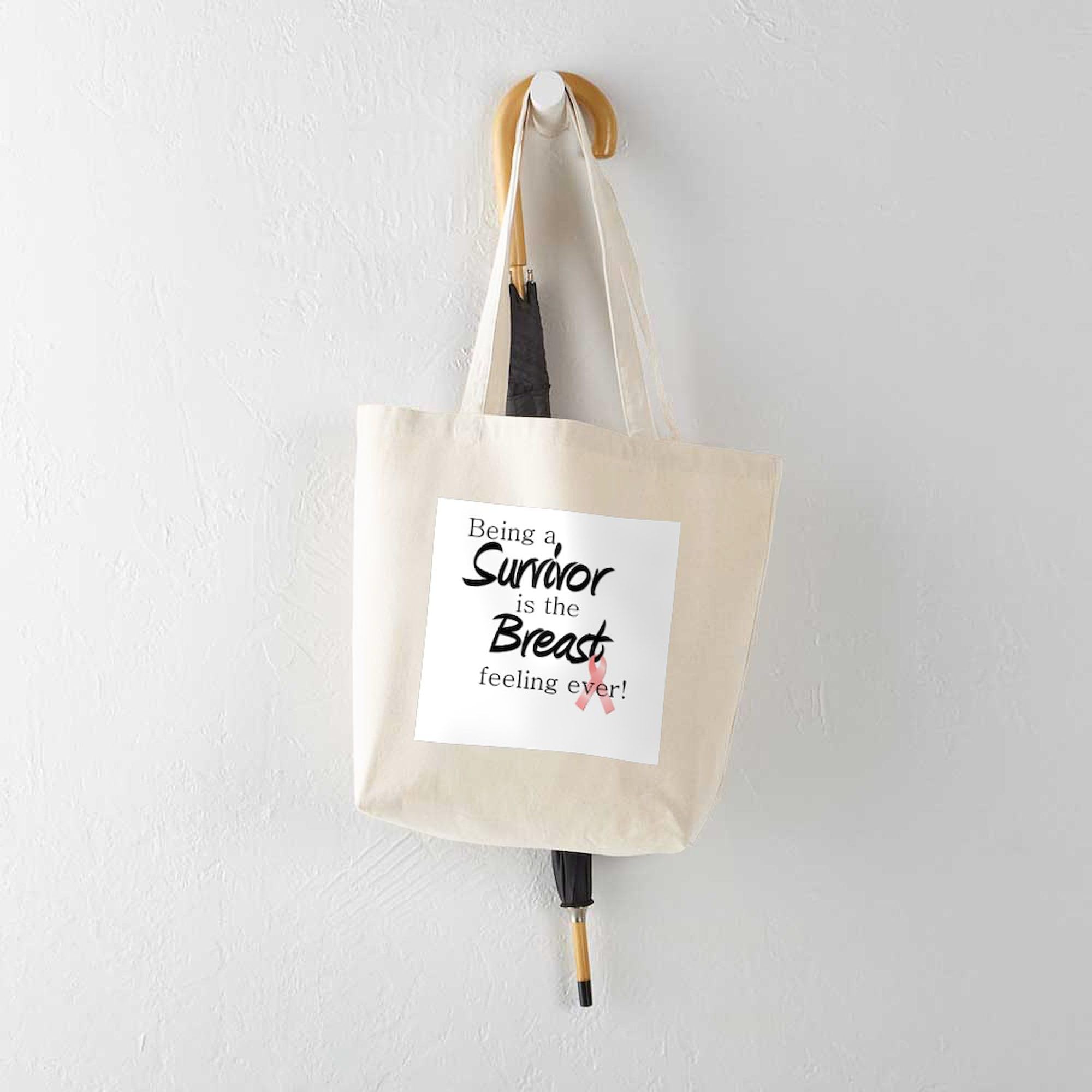 Breast Cancer Survivor Tote Bag - Natural Canvas Reusable Shopping Bag for Women | Eco-Friendly Grocery Bag for Survivors, Supporters & Everyday Use