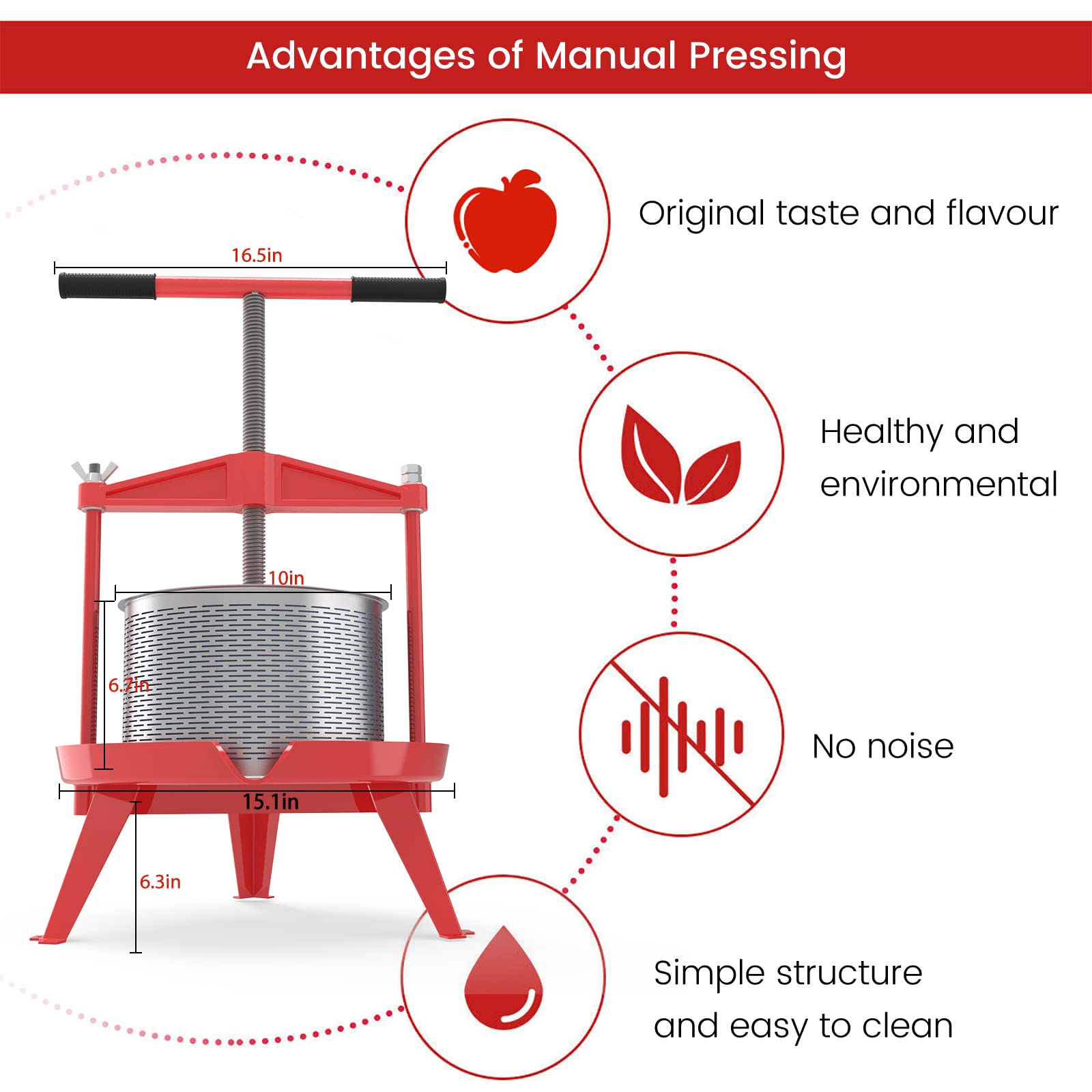 Premium Heavy-Duty Stainless Steel Fruit & Wine Press with Cross-Beam Design - Includes Apple Crusher & Sturdy Stand for Home Brewing, Cider Making & Juice Extraction