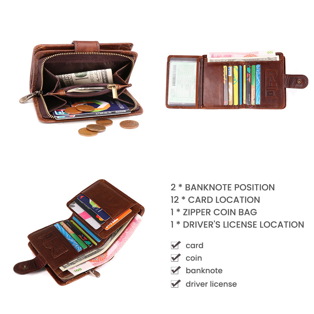 RFID Blocking Bifold Wallet for Men - Slim Leather Credit Card Holder with Money Clip - Perfect for Travel, Business & Everyday Use
