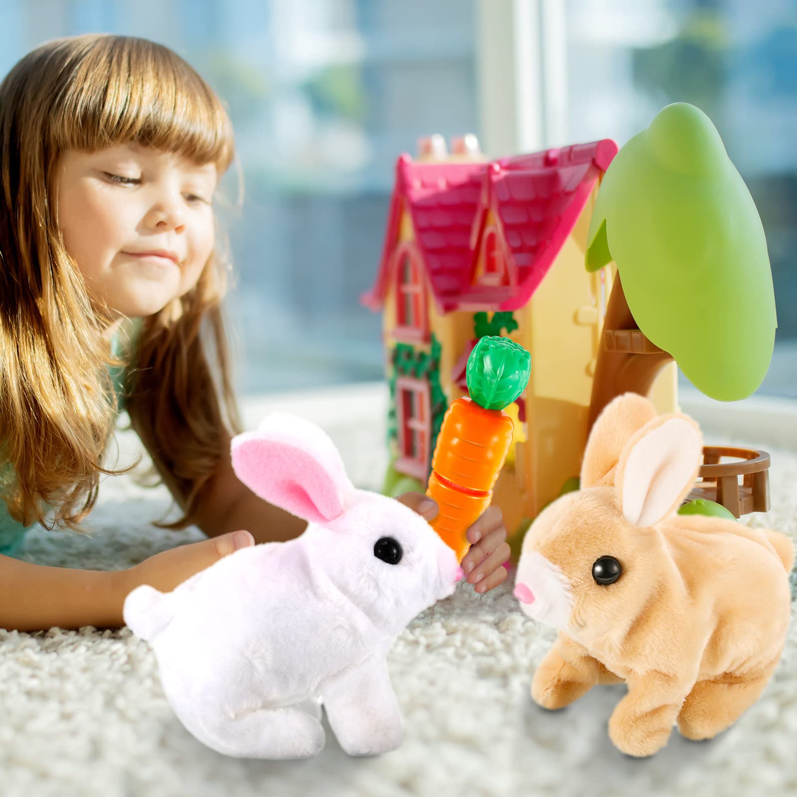 Interactive Rabbit Plush Toy - 2 Pack Walking & Hopping Bunny with Sounds, Robotic Stuffed Animal Easter Gift for Kids (Rabbit Style) - Perfect for Easter Gifts, Birthday Presents & Interactive Playtime