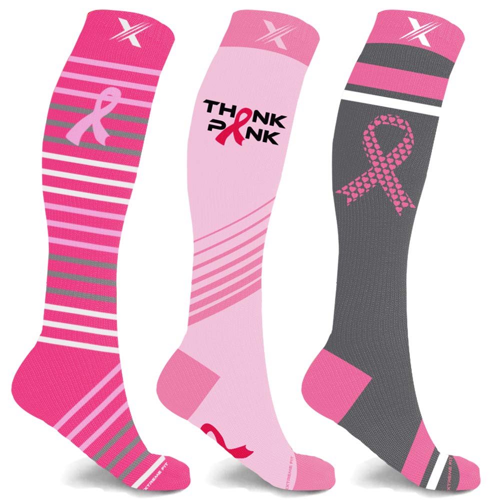 Cancer Awareness Compression Socks for Women & Men - 3 Pairs Knee High Running Socks for Circulation & Performance - Perfect for Marathon, Workout & Daily Wear